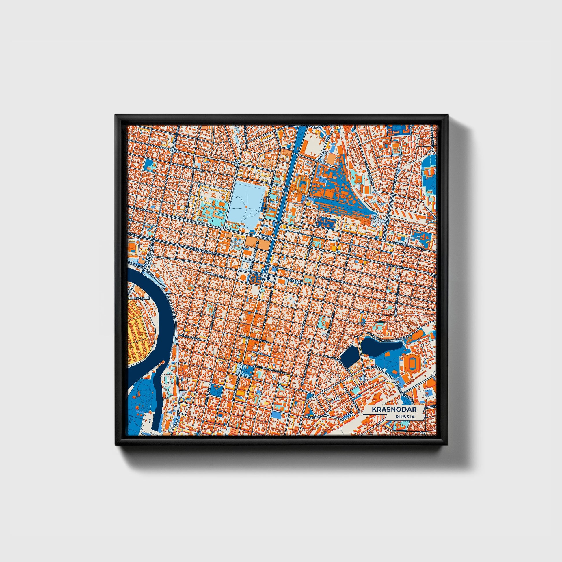 Краснодар Russia Colorful City Map Canvas Print • Black Framed