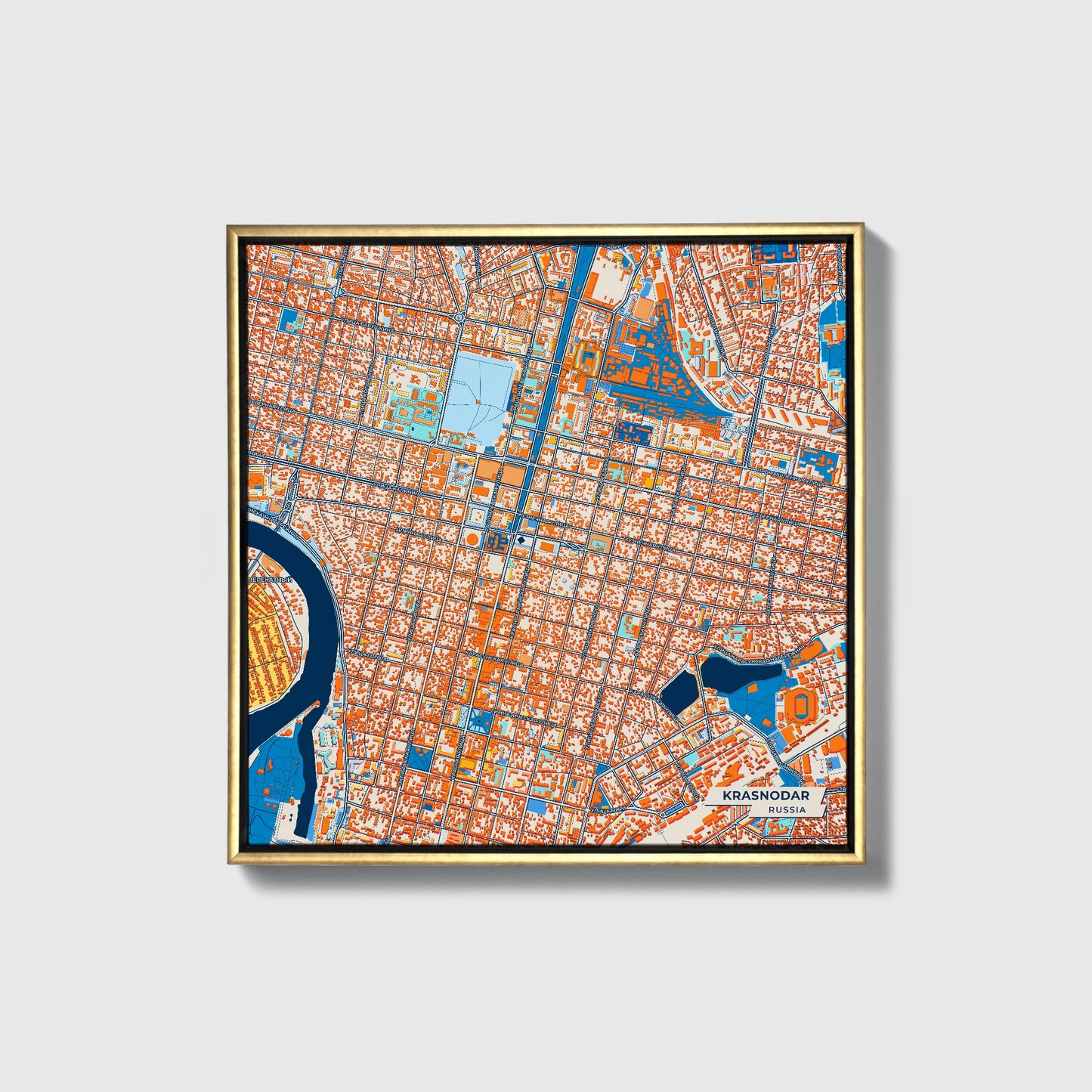 Краснодар Russia Colorful City Map Canvas Print • Gold Framed