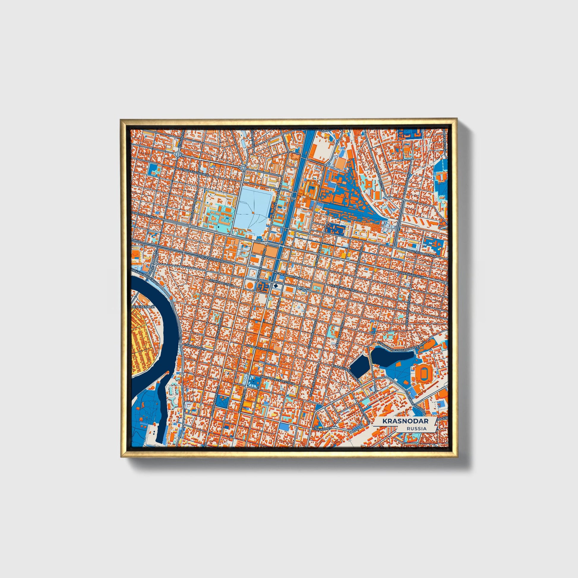 Краснодар Russia Colorful City Map Canvas Print • Gold Framed