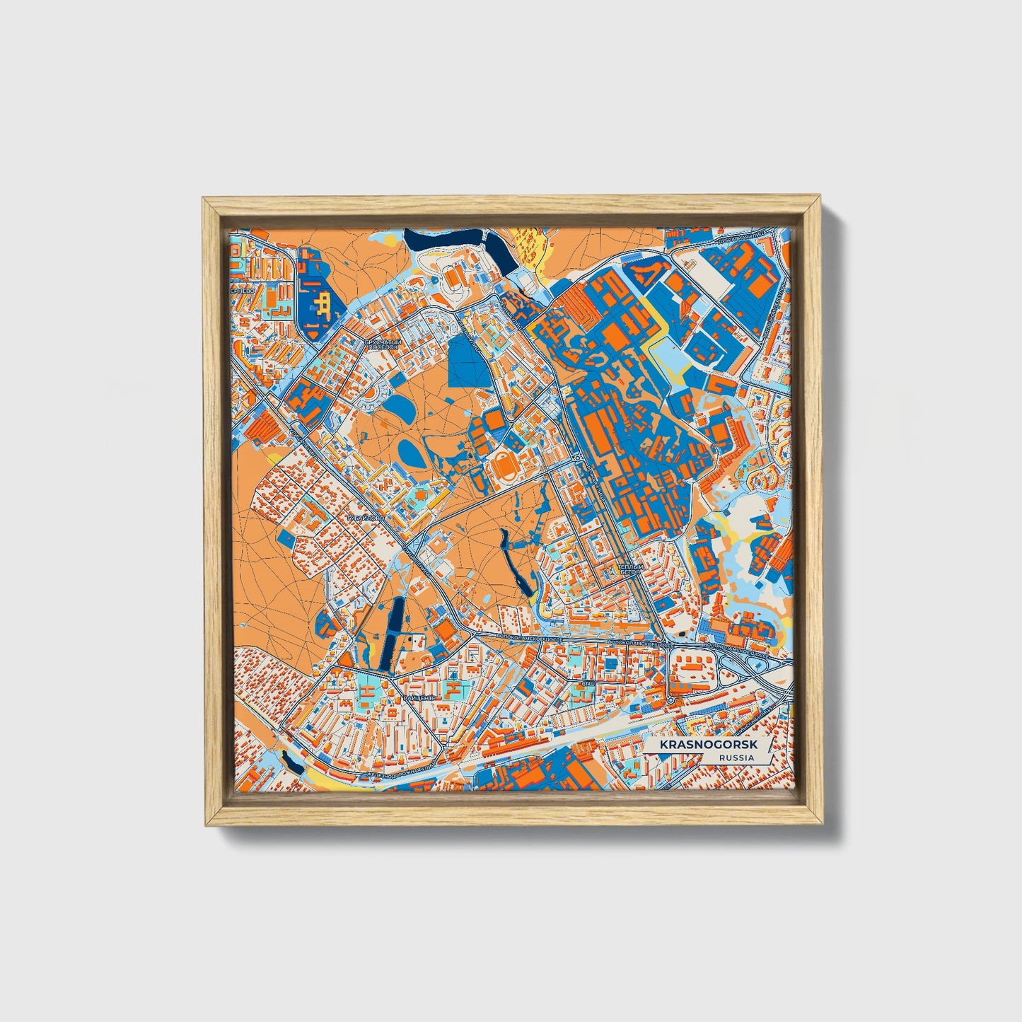 Красногорске Russia Colorful City Map Canvas Print • Natural Wooden Framed