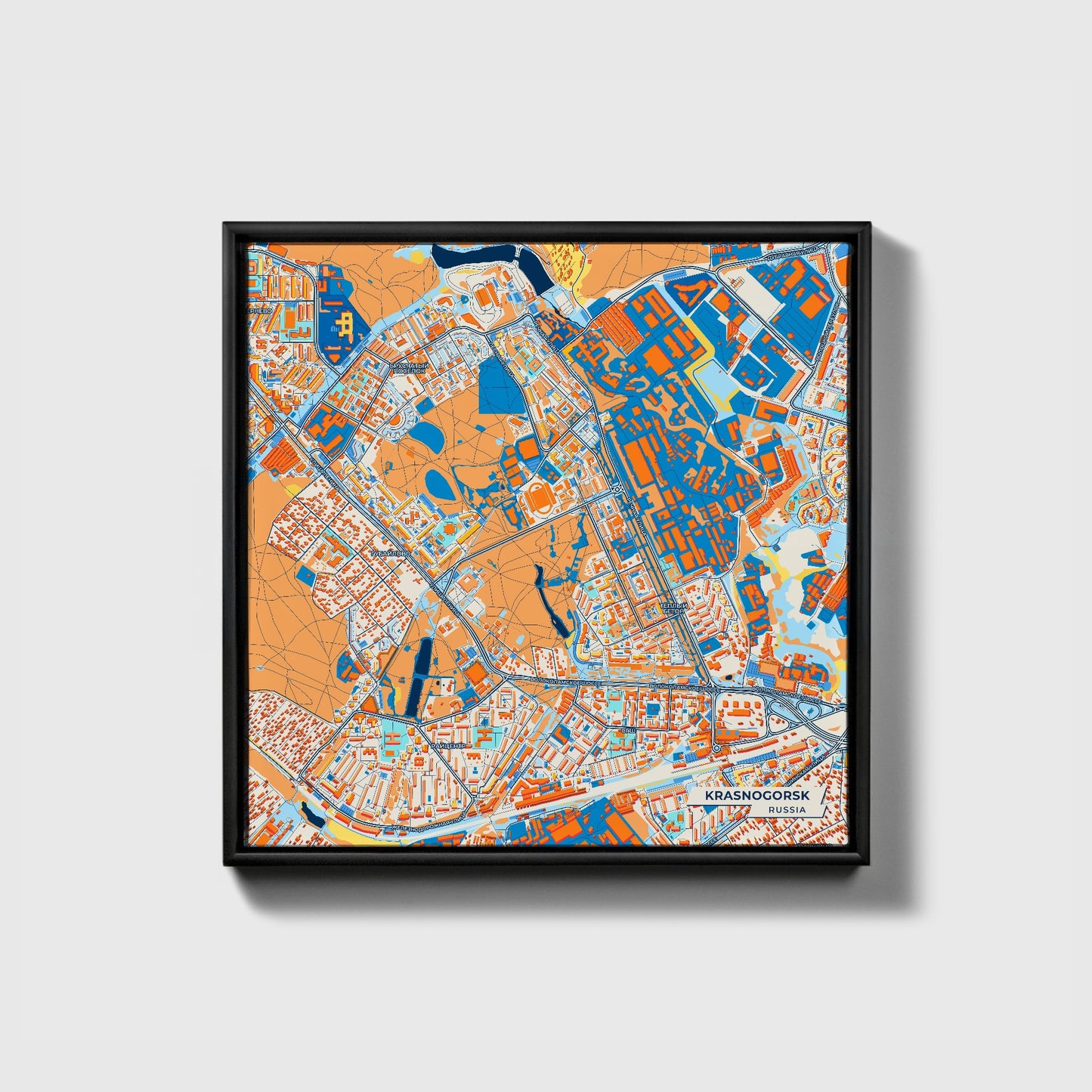 Красногорске Russia Colorful City Map Canvas Print • Black Framed