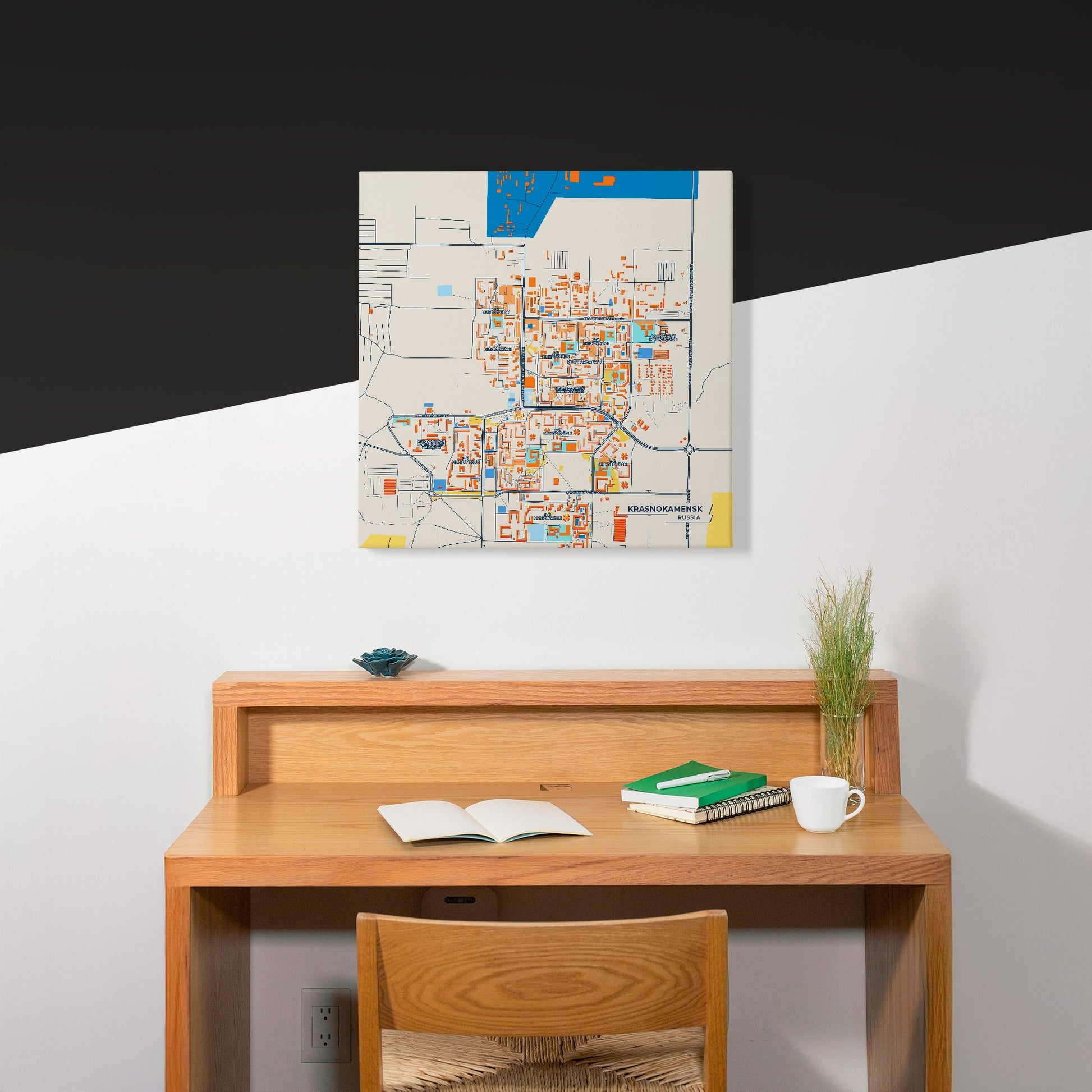 Краснокаменск Russia Colorful City Map Canvas Print Scene