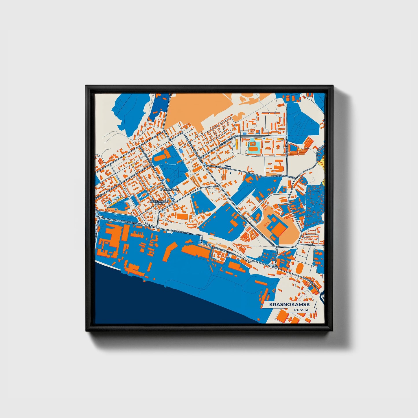 Краснокамск Russia Colorful City Map Canvas Print • Black Framed