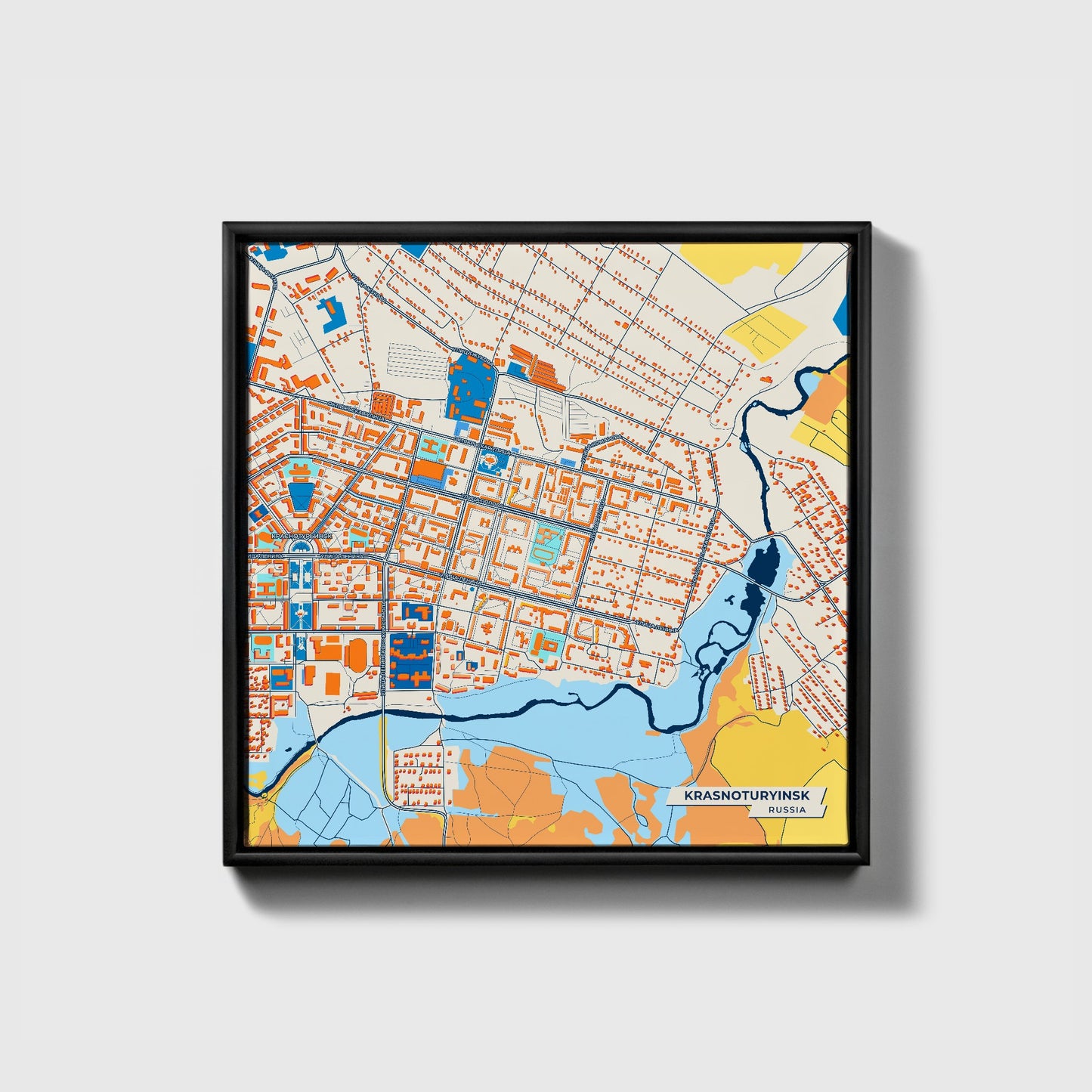 Краснотурьинск Russia Colorful City Map Canvas Print • Black Framed