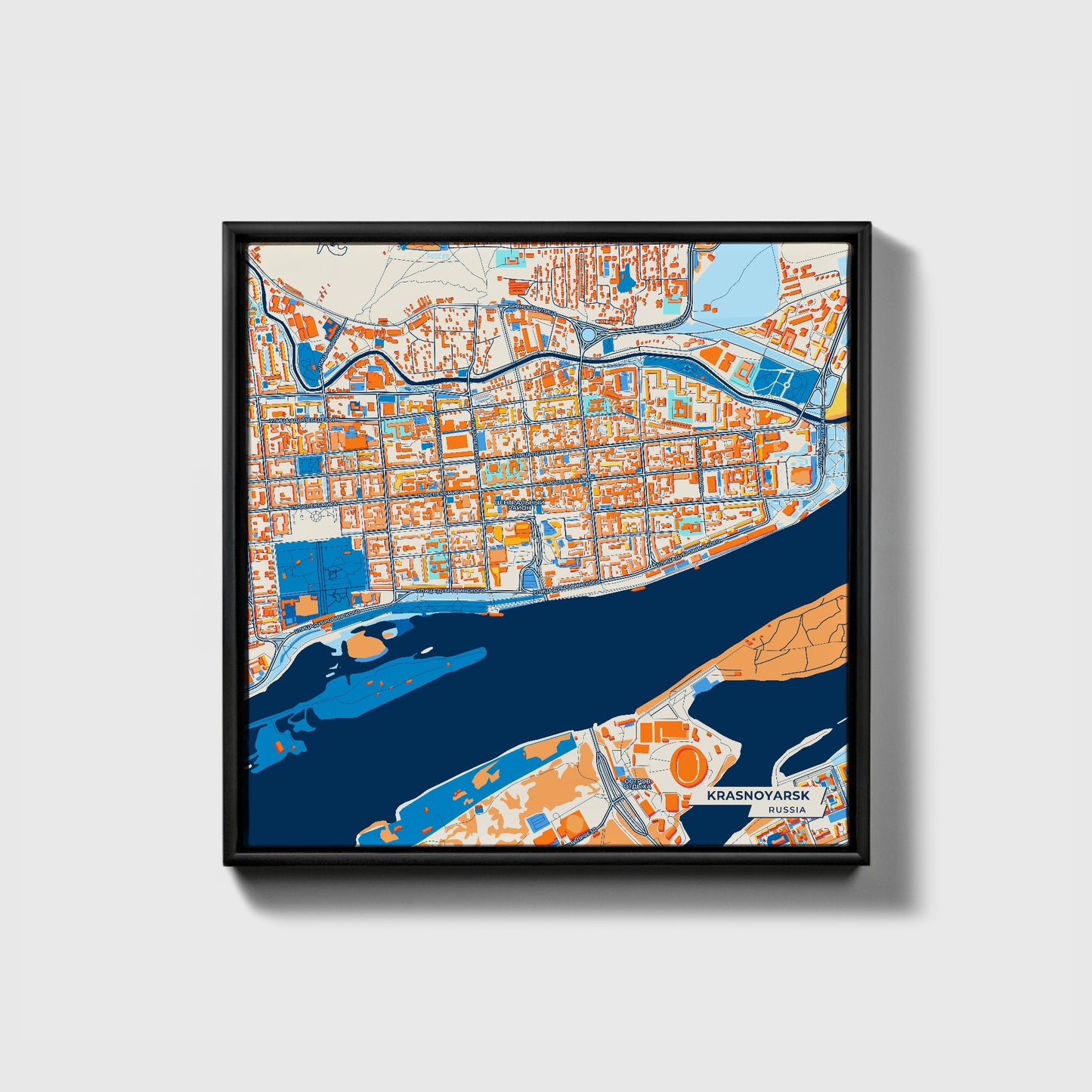 Красноярск Russia Colorful City Map Canvas Print • Black Framed