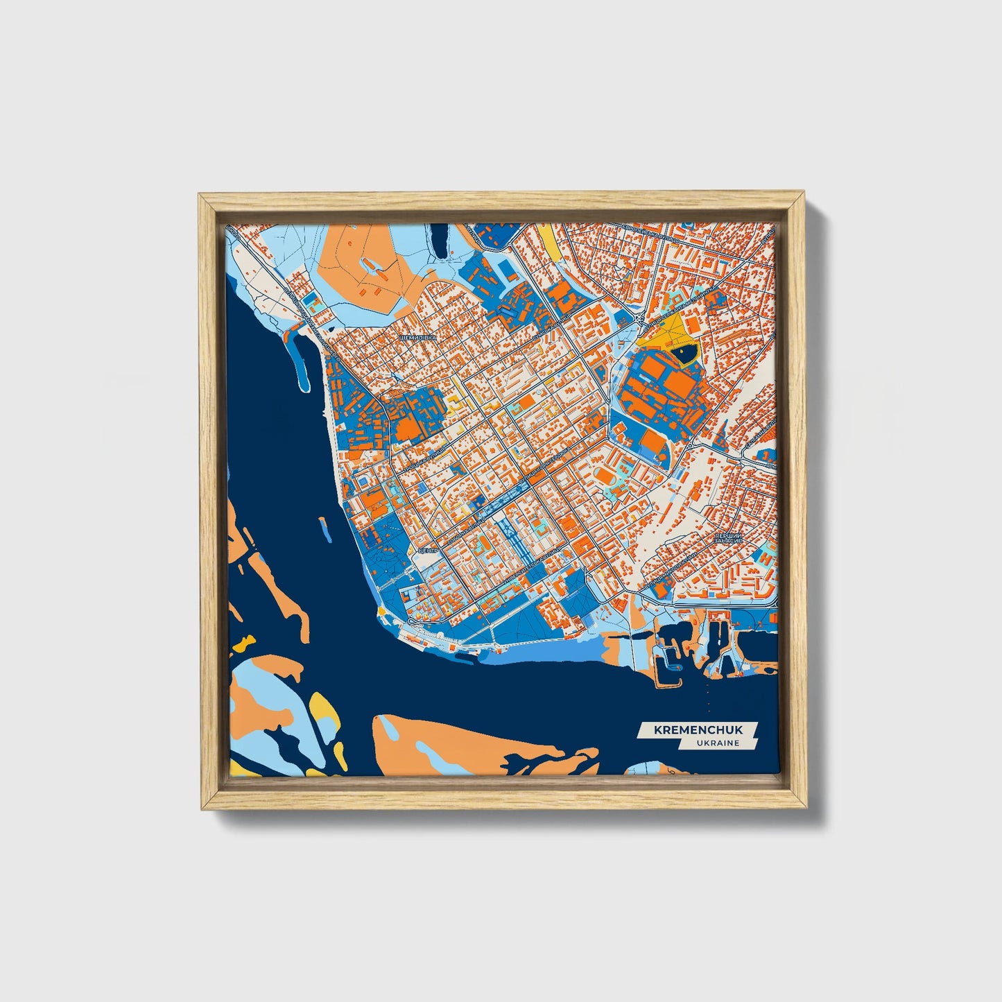 Кременчук Ukraine Colorful City Map Canvas Print • Natural Wooden Framed