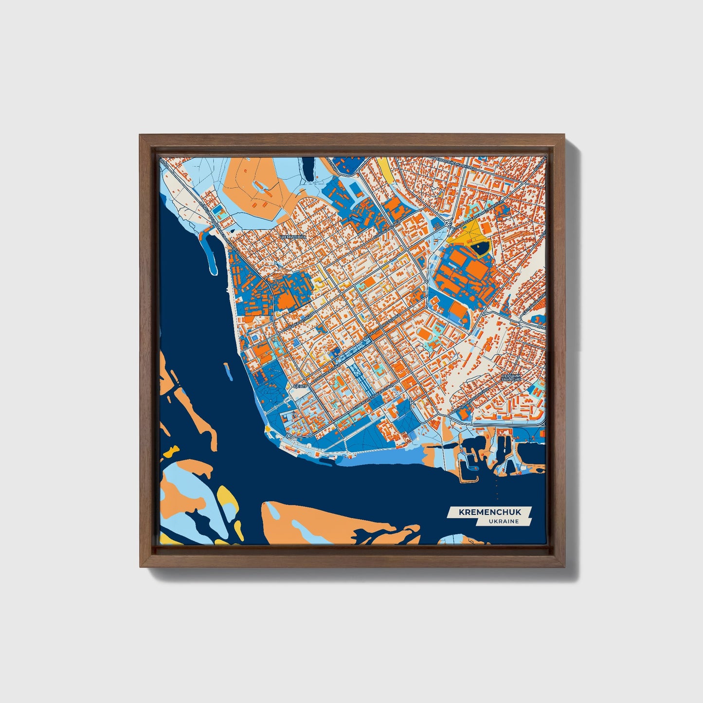 Кременчук Ukraine Colorful City Map Canvas Print • Dark Wooden Framed