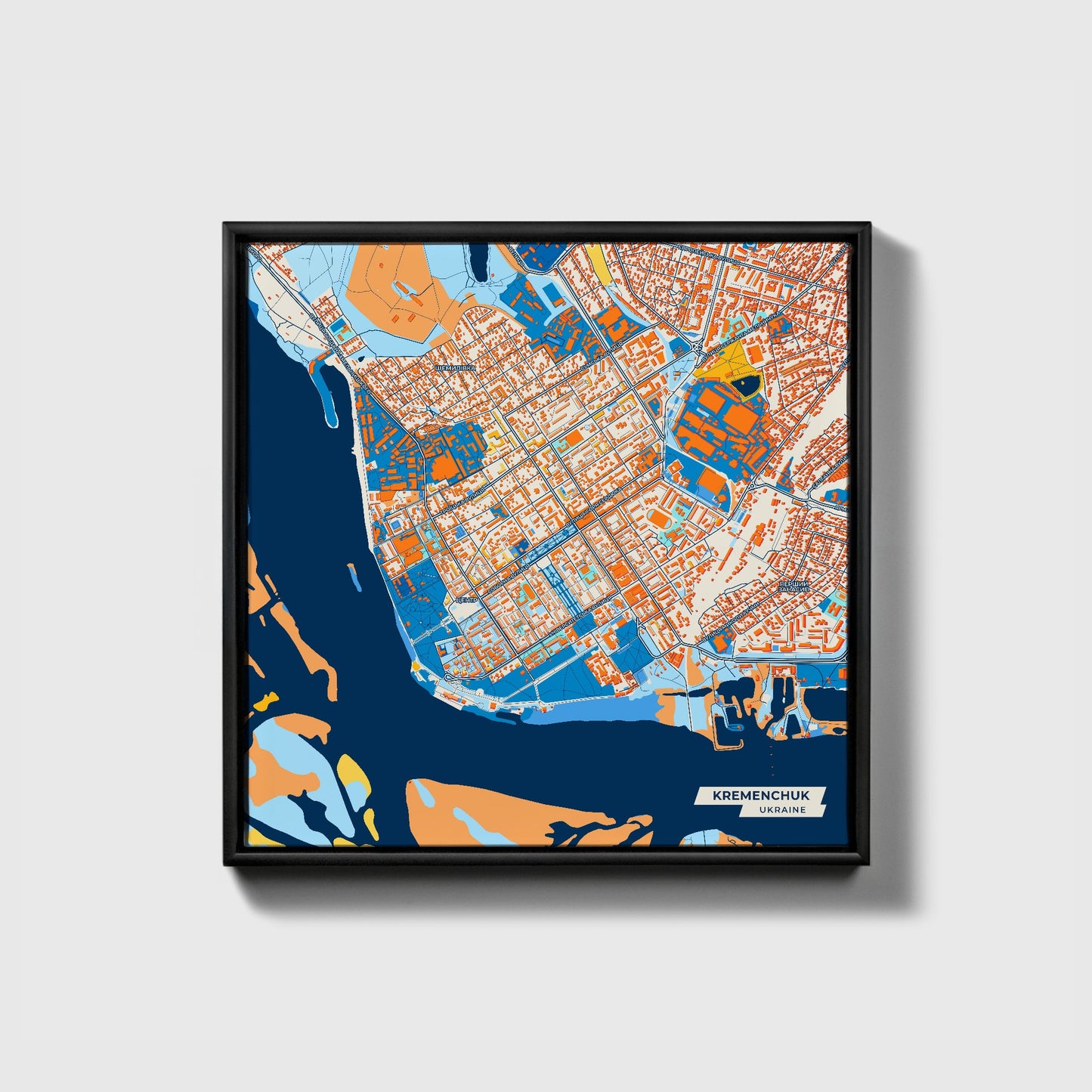 Кременчук Ukraine Colorful City Map Canvas Print • Black Framed
