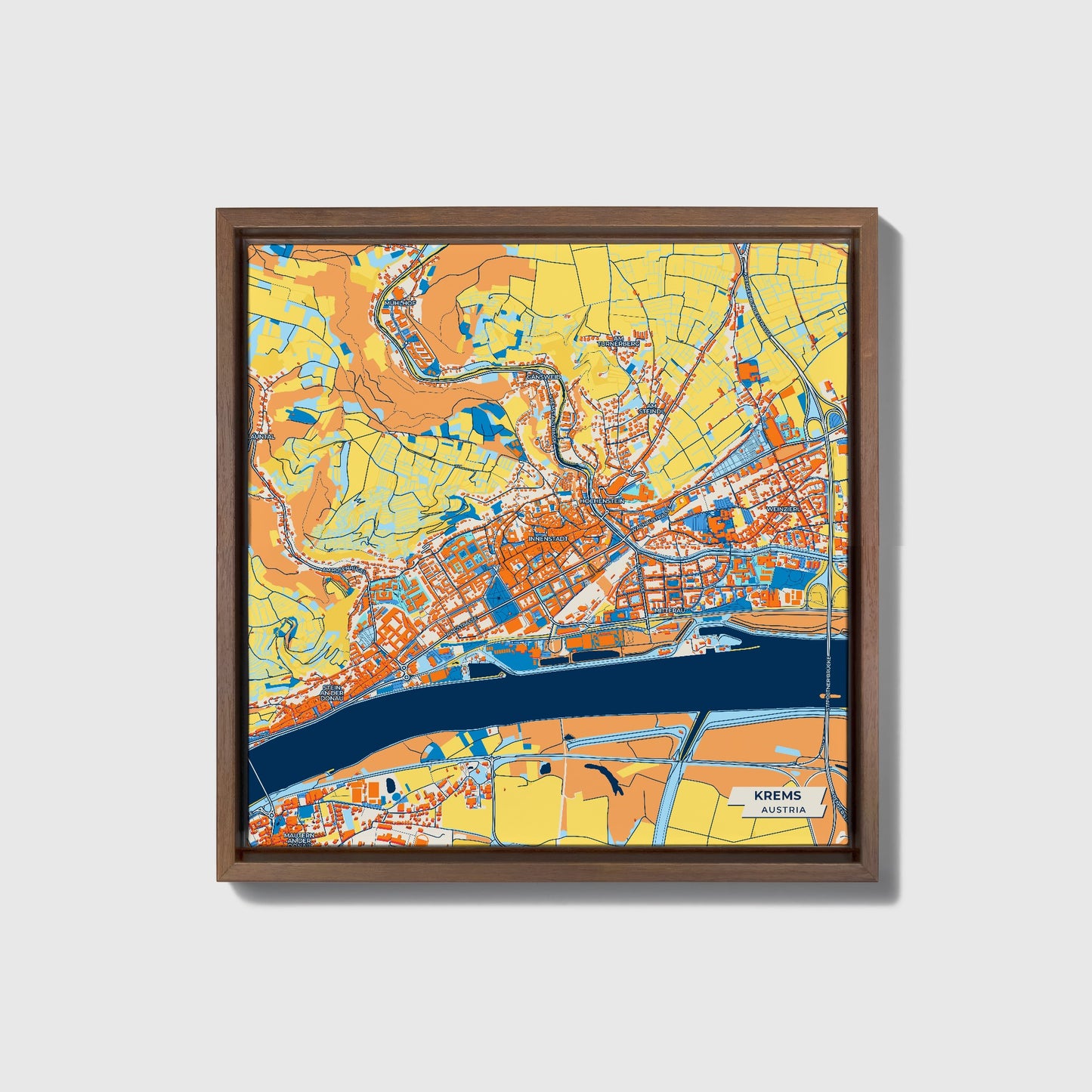 Krems Austria Colorful City Map Canvas Print • Dark Wooden Framed