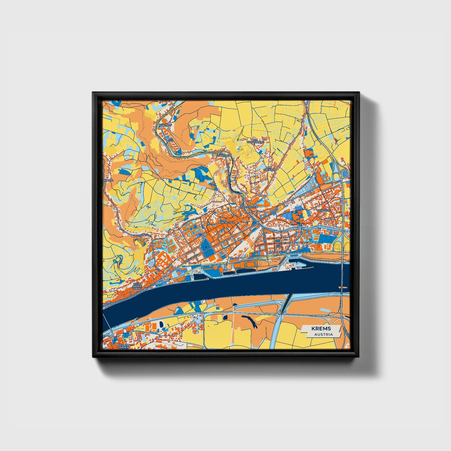 Krems Austria Colorful City Map Canvas Print • Black Framed