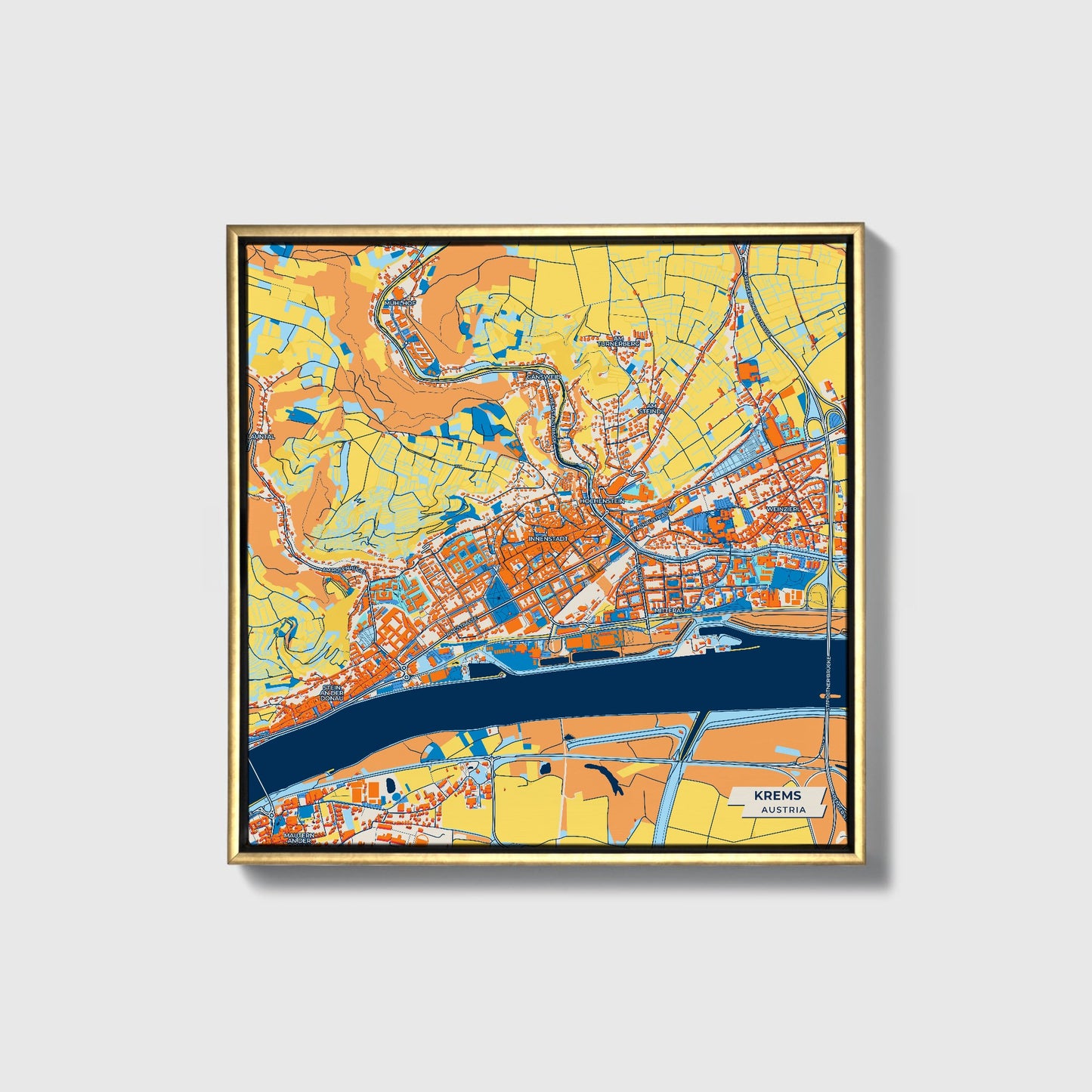 Krems Austria Colorful City Map Canvas Print • Gold Framed