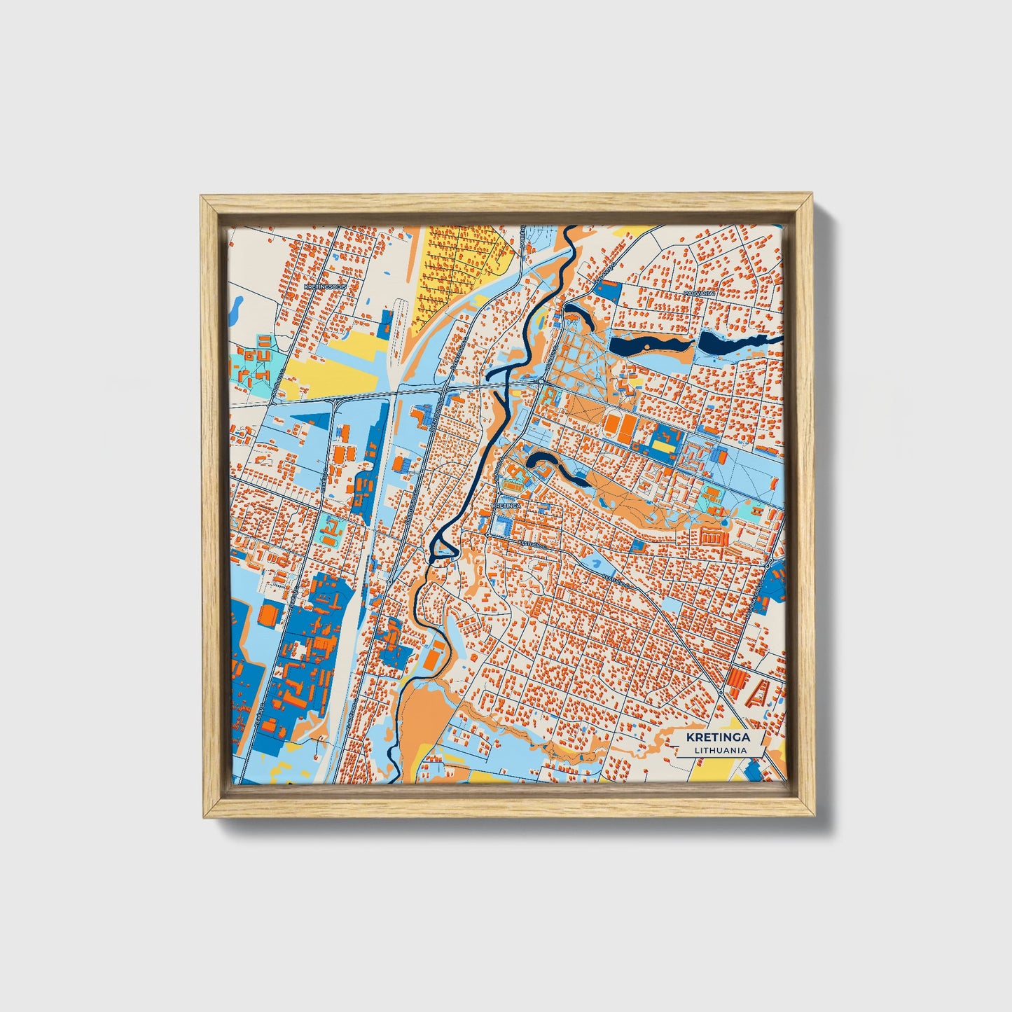 Kretinga Lithuania Colorful City Map Canvas Print • Natural Wooden Framed