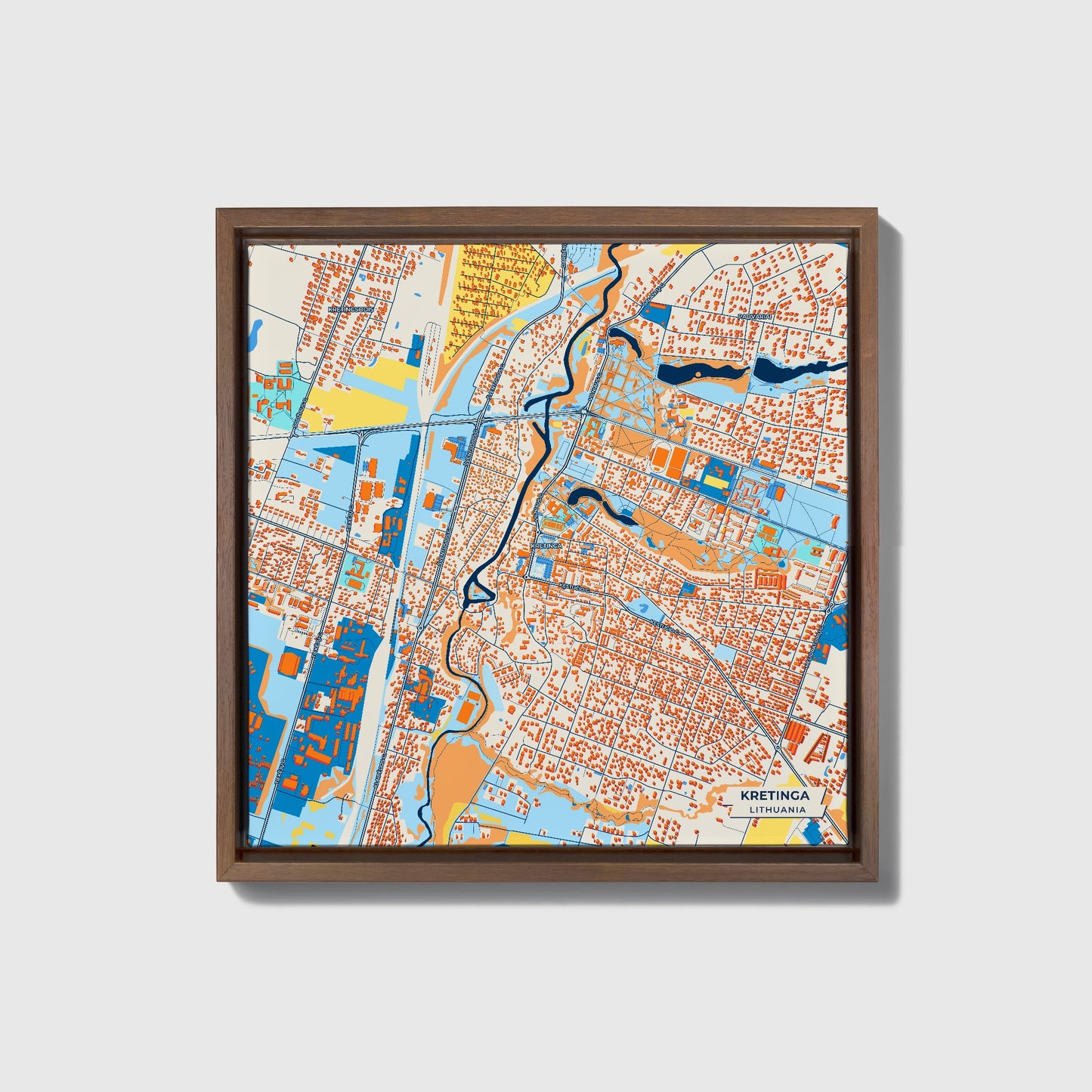 Kretinga Lithuania Colorful City Map Canvas Print • Dark Wooden Framed