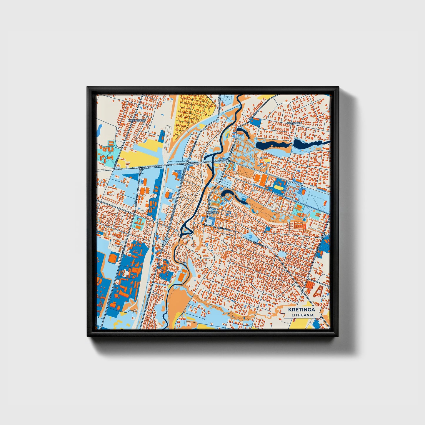 Kretinga Lithuania Colorful City Map Canvas Print • Black Framed