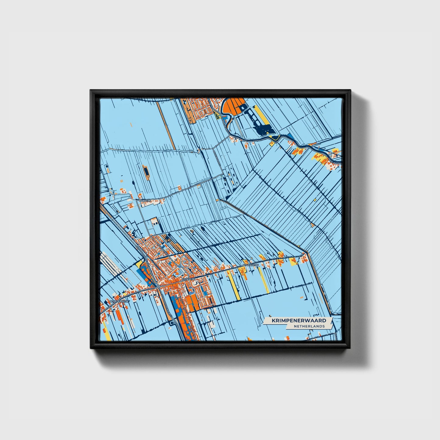 Krimpenerwaard Netherlands Colorful City Map Canvas Print • Black Framed