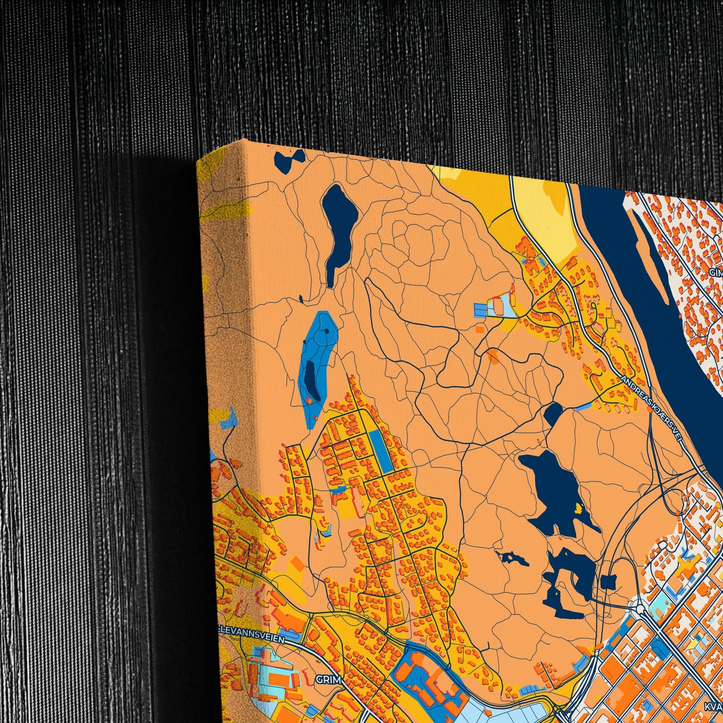 Kristiansand Norway Colorful City Map Canvas Print Detail