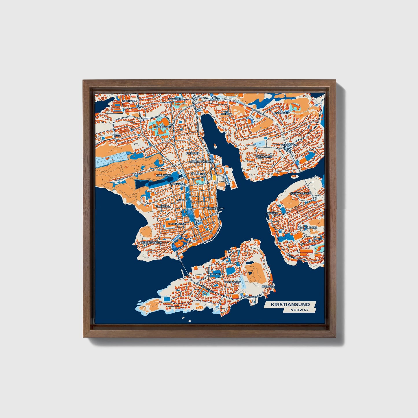 Kristiansund Norway Colorful City Map Canvas Print • Dark Wooden Framed