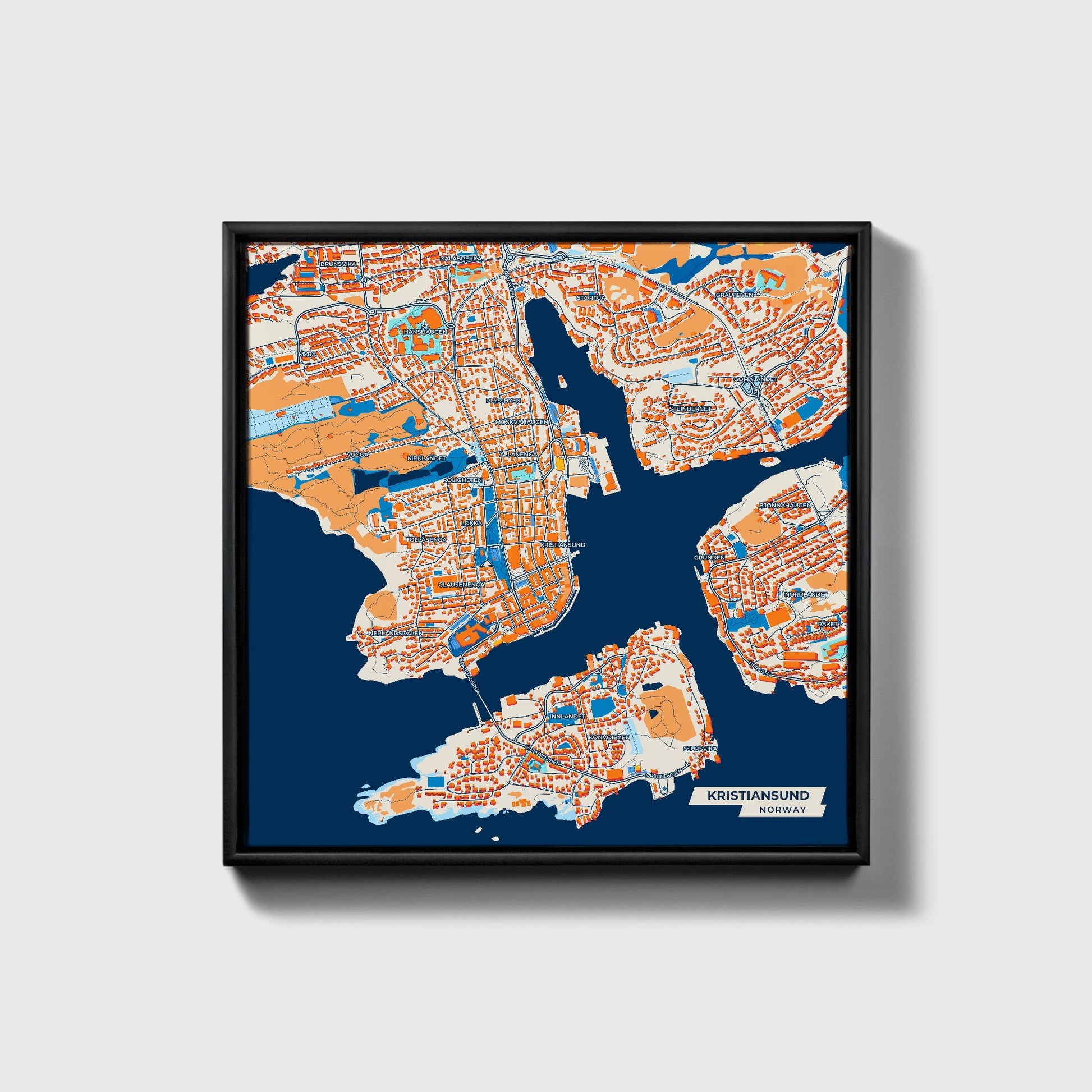 Kristiansund Norway Colorful City Map Canvas Print • Black Framed