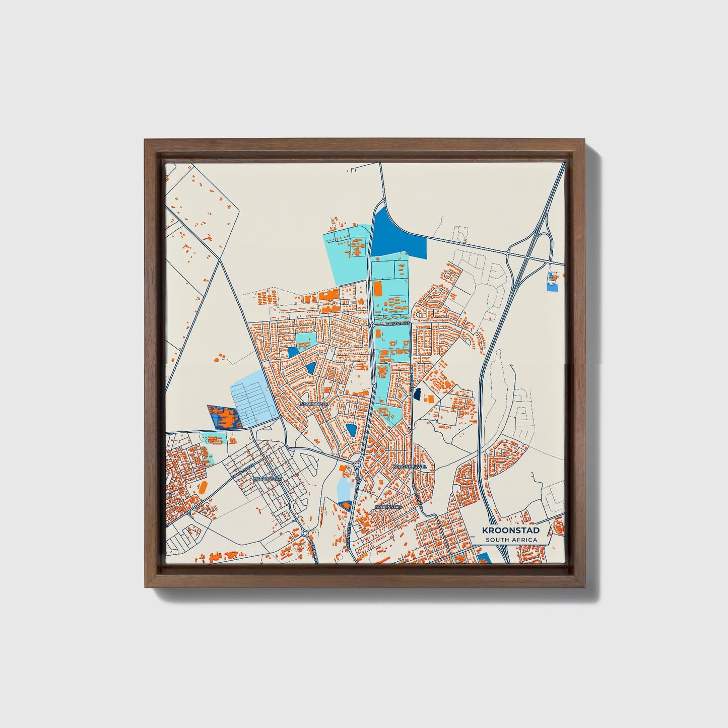 Kroonstad South Africa Colorful City Map Canvas Print • Dark Wooden Framed