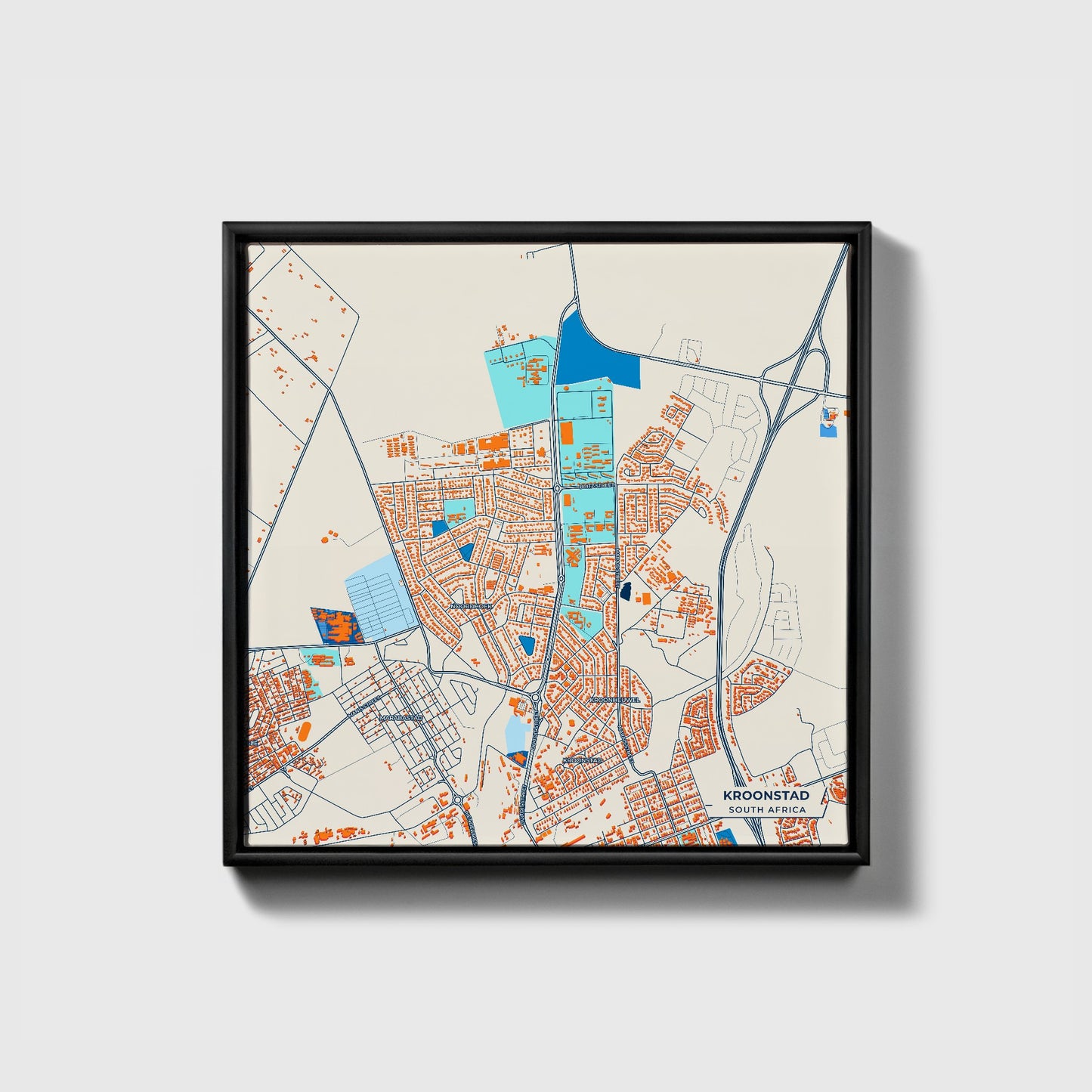 Kroonstad South Africa Colorful City Map Canvas Print • Black Framed