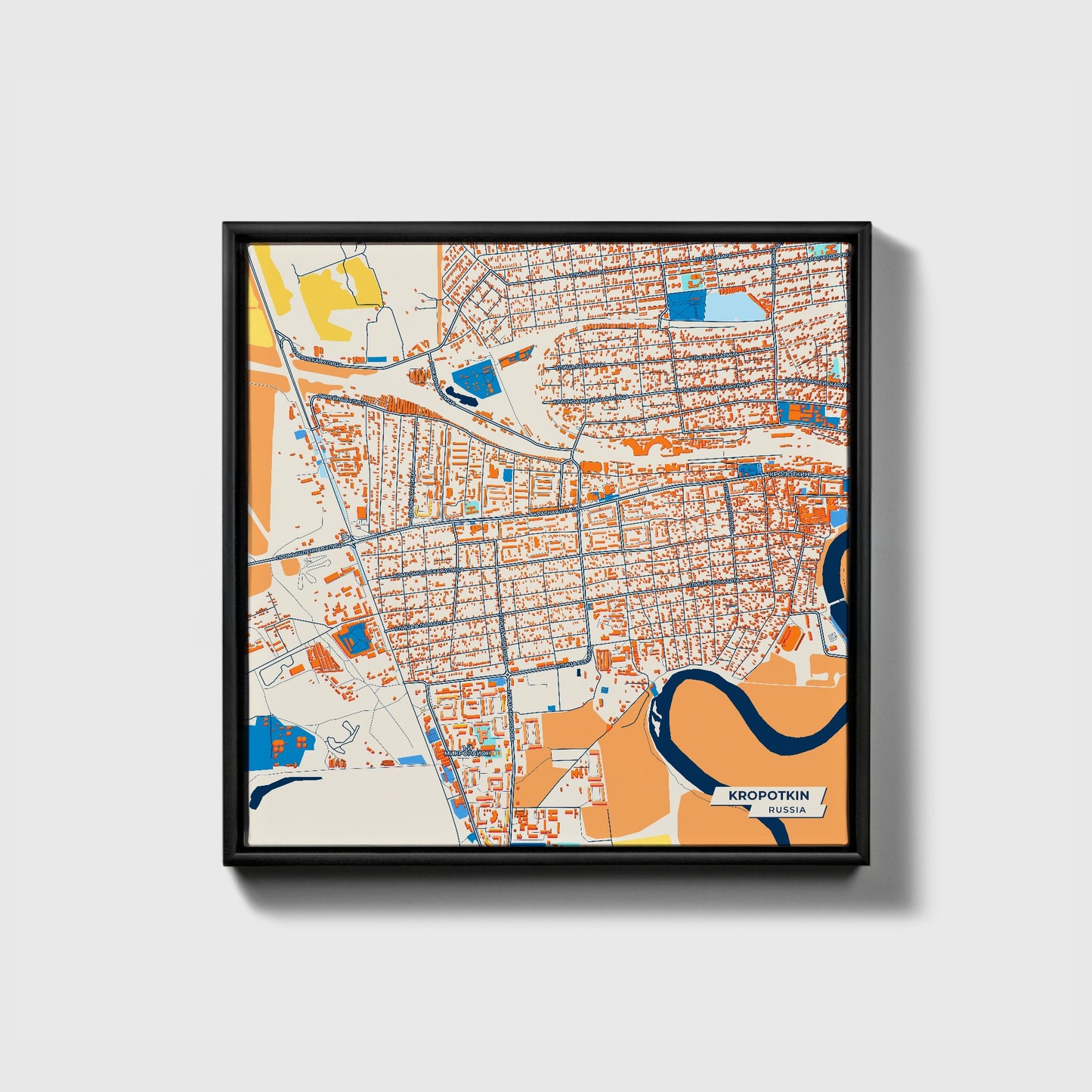 Кропоткинский Russia Colorful City Map Canvas Print • Black Framed