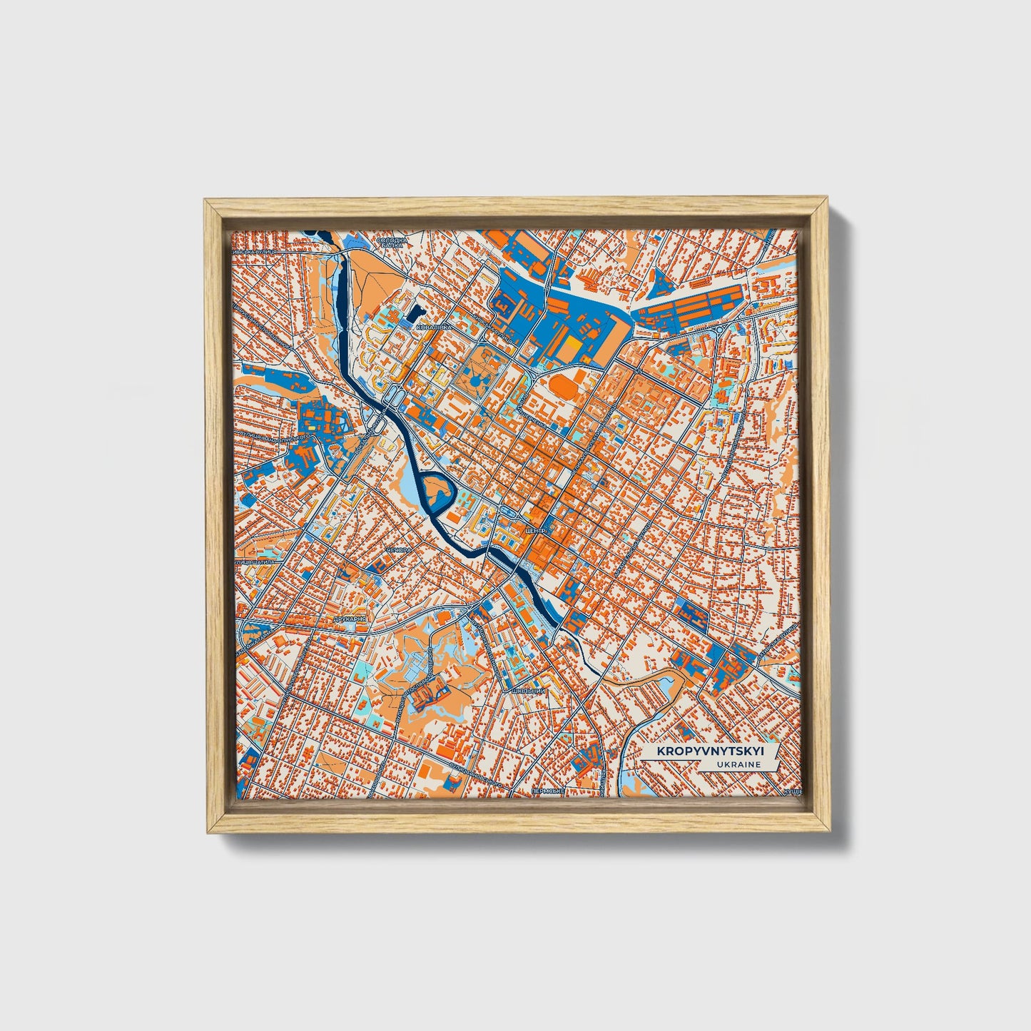 Кропивницький Ukraine Colorful City Map Canvas Print • Natural Wooden Framed