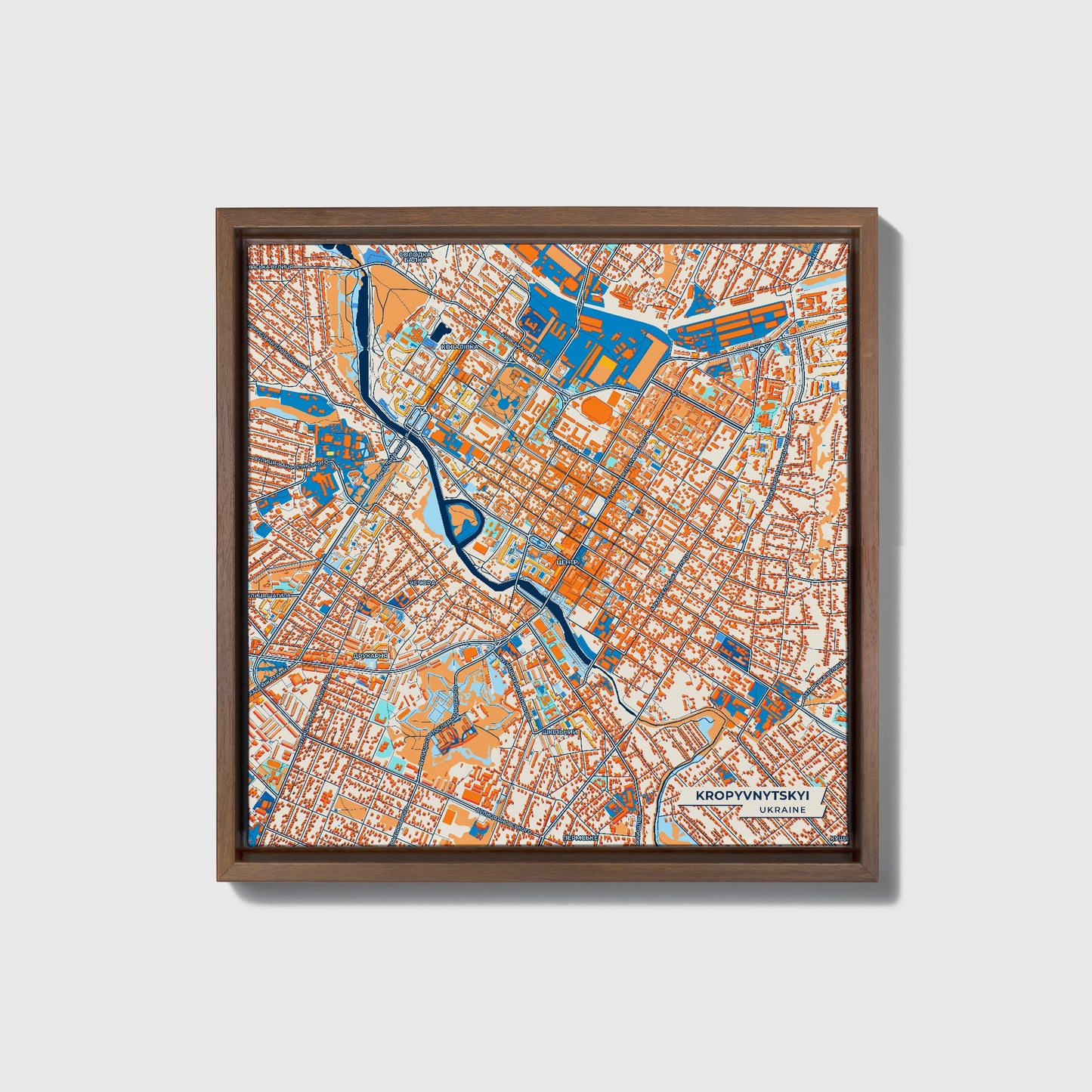 Кропивницький Ukraine Colorful City Map Canvas Print • Dark Wooden Framed