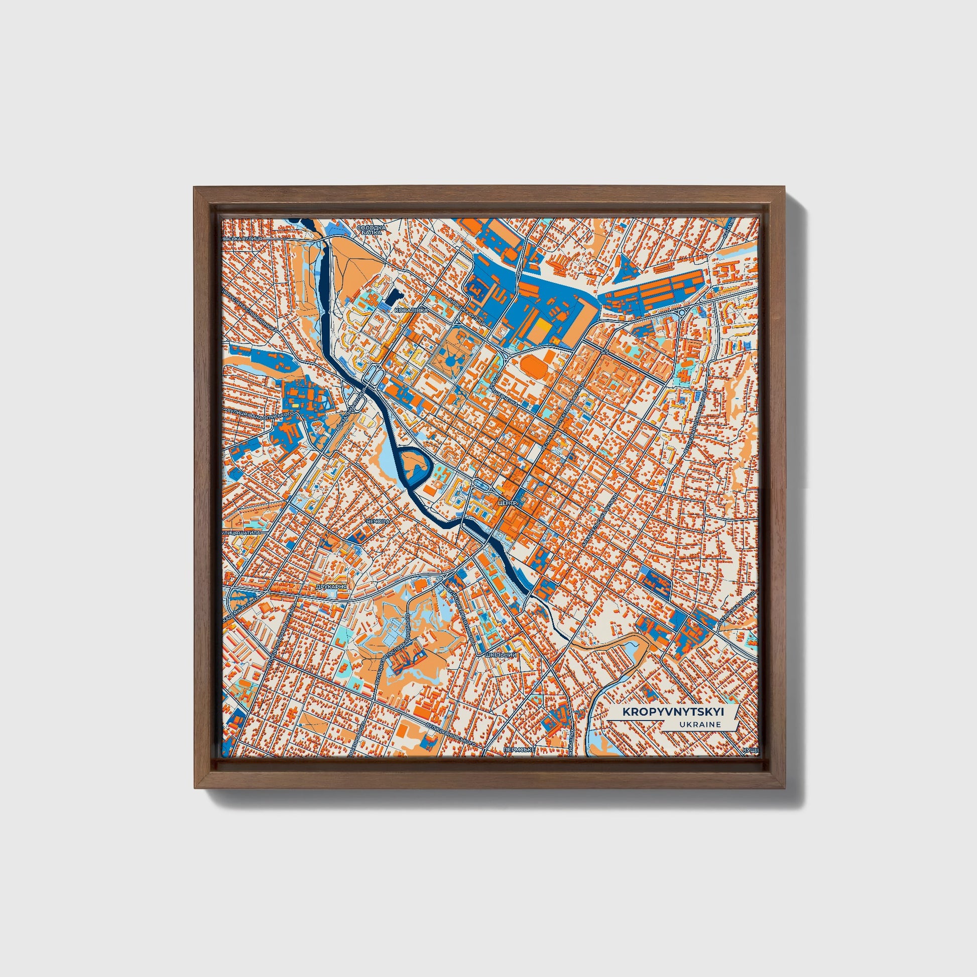 Кропивницький Ukraine Colorful City Map Canvas Print • Dark Wooden Framed