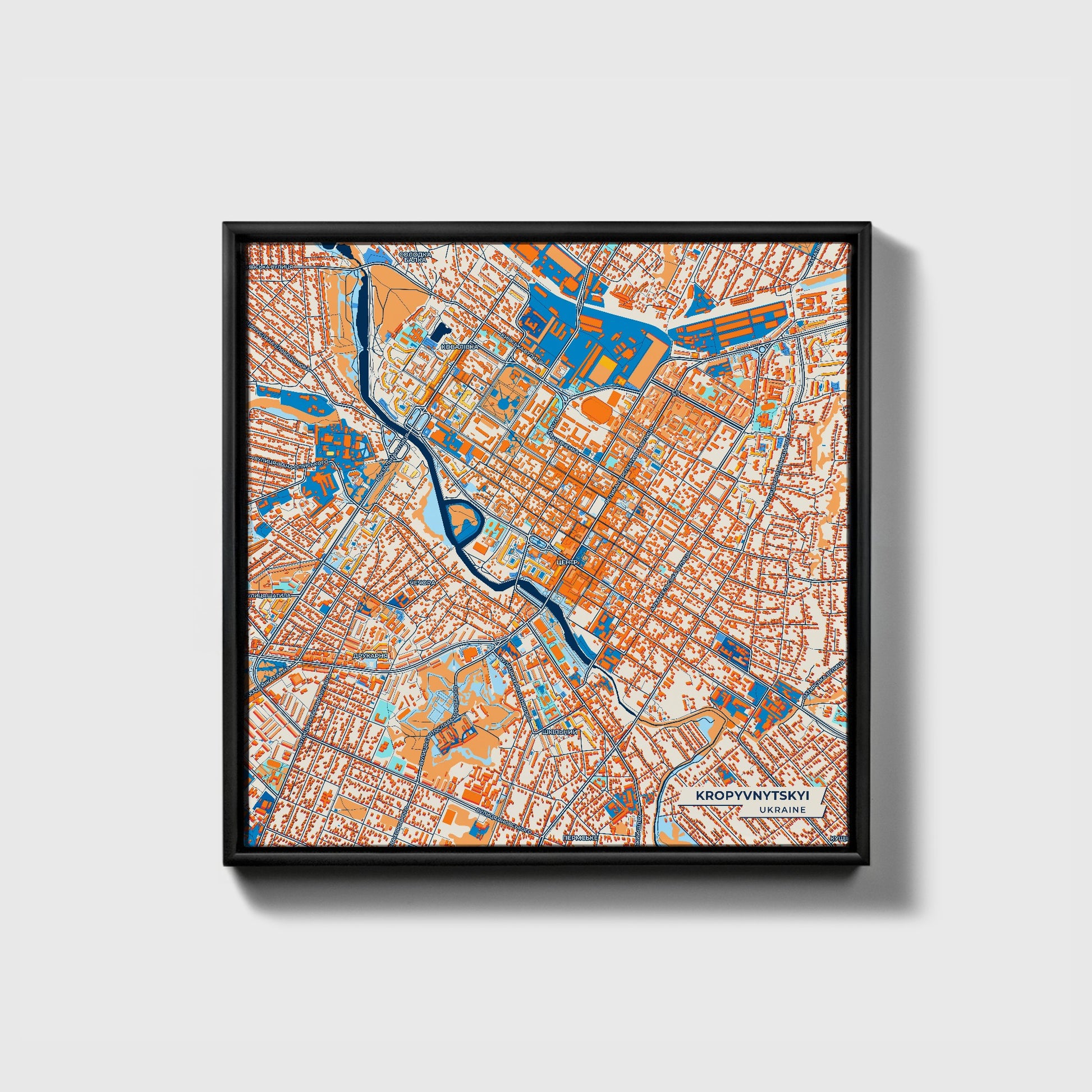 Кропивницький Ukraine Colorful City Map Canvas Print • Black Framed