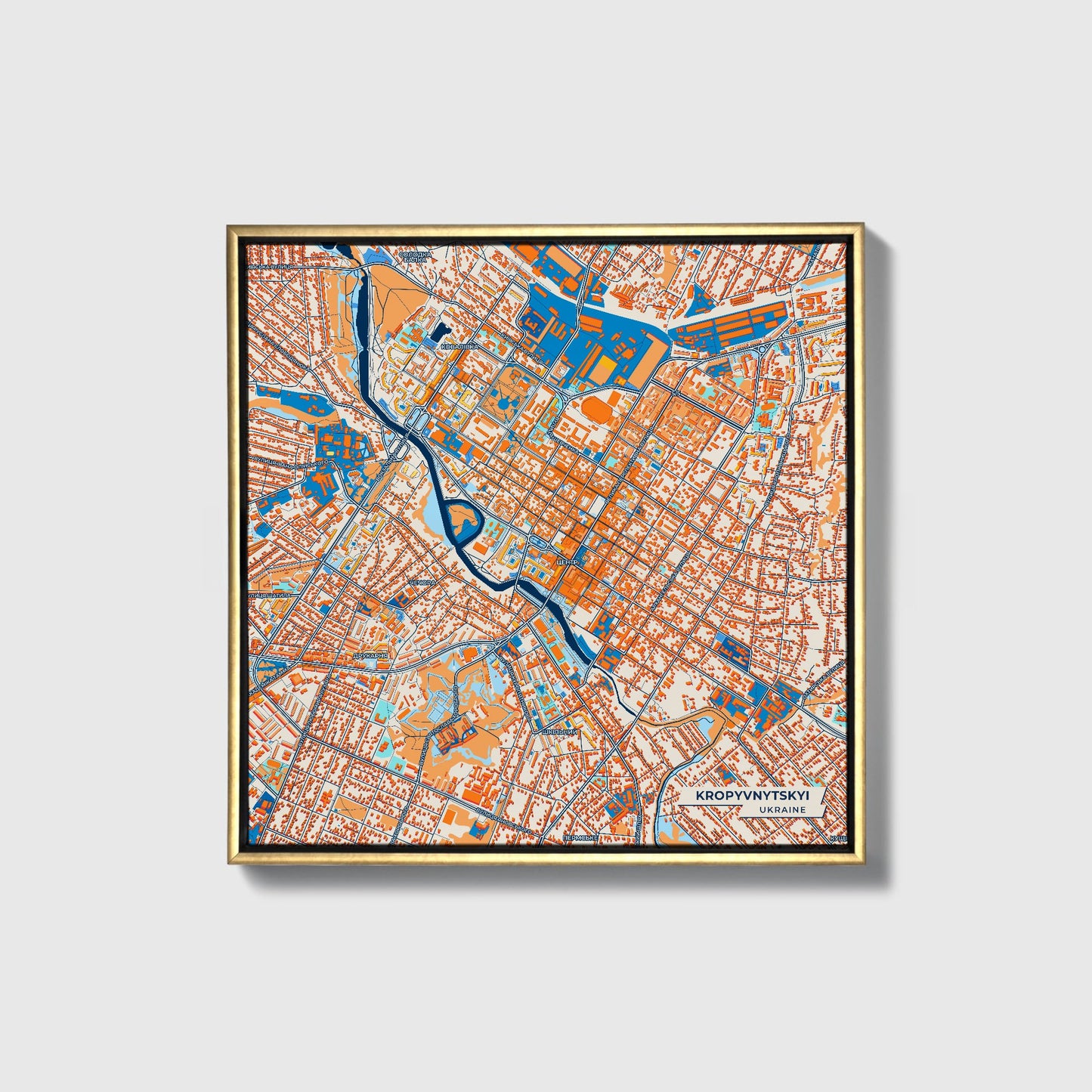 Кропивницький Ukraine Colorful City Map Canvas Print • Gold Framed