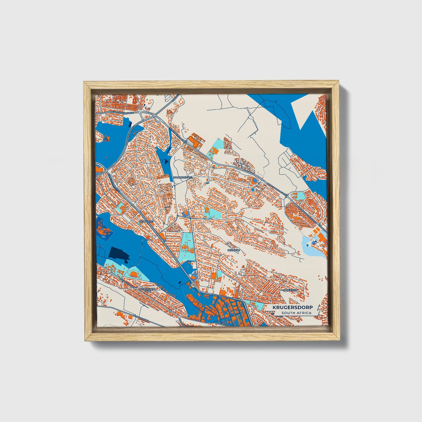 Krugersdorp South Africa Colorful City Map Canvas Print • Natural Wooden Framed