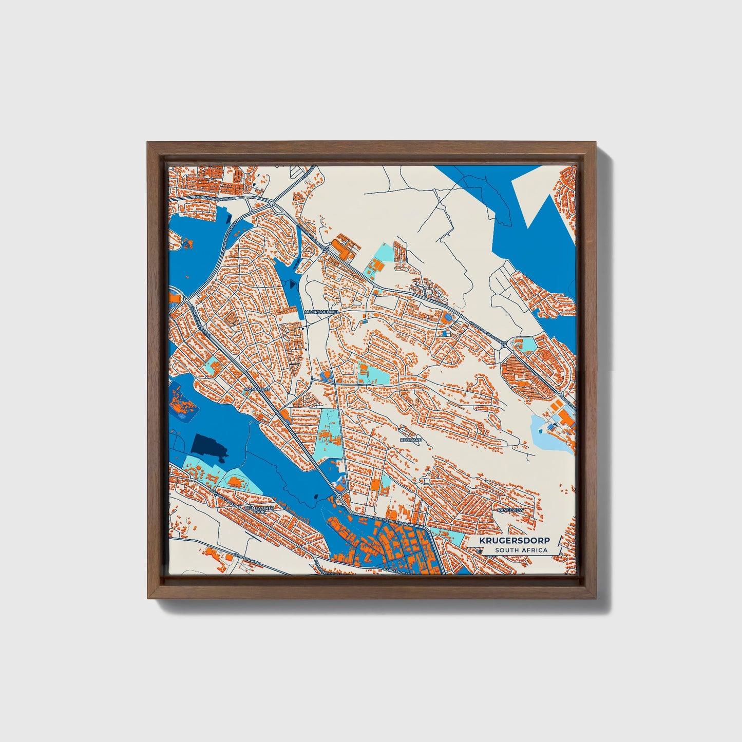 Krugersdorp South Africa Colorful City Map Canvas Print • Dark Wooden Framed