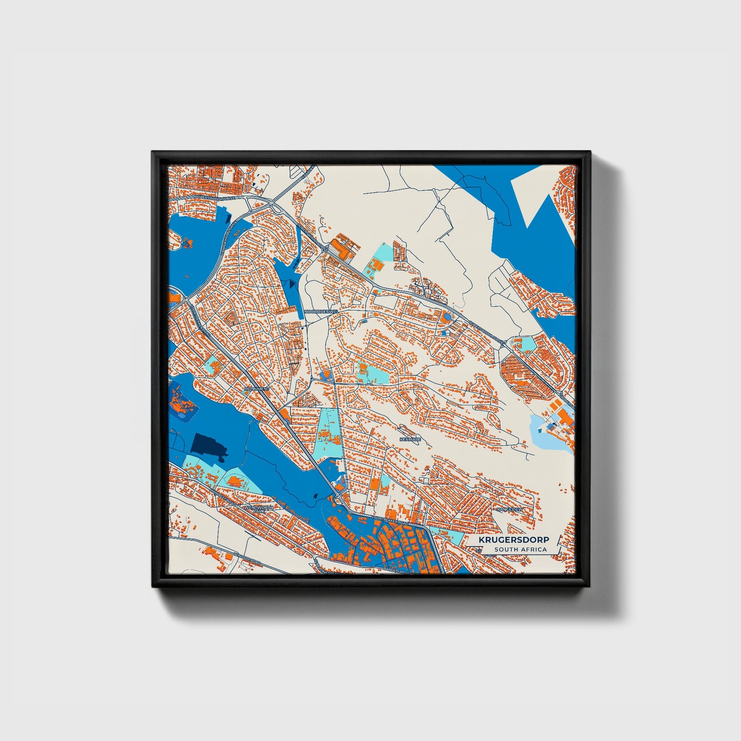 Krugersdorp South Africa Colorful City Map Canvas Print • Black Framed
