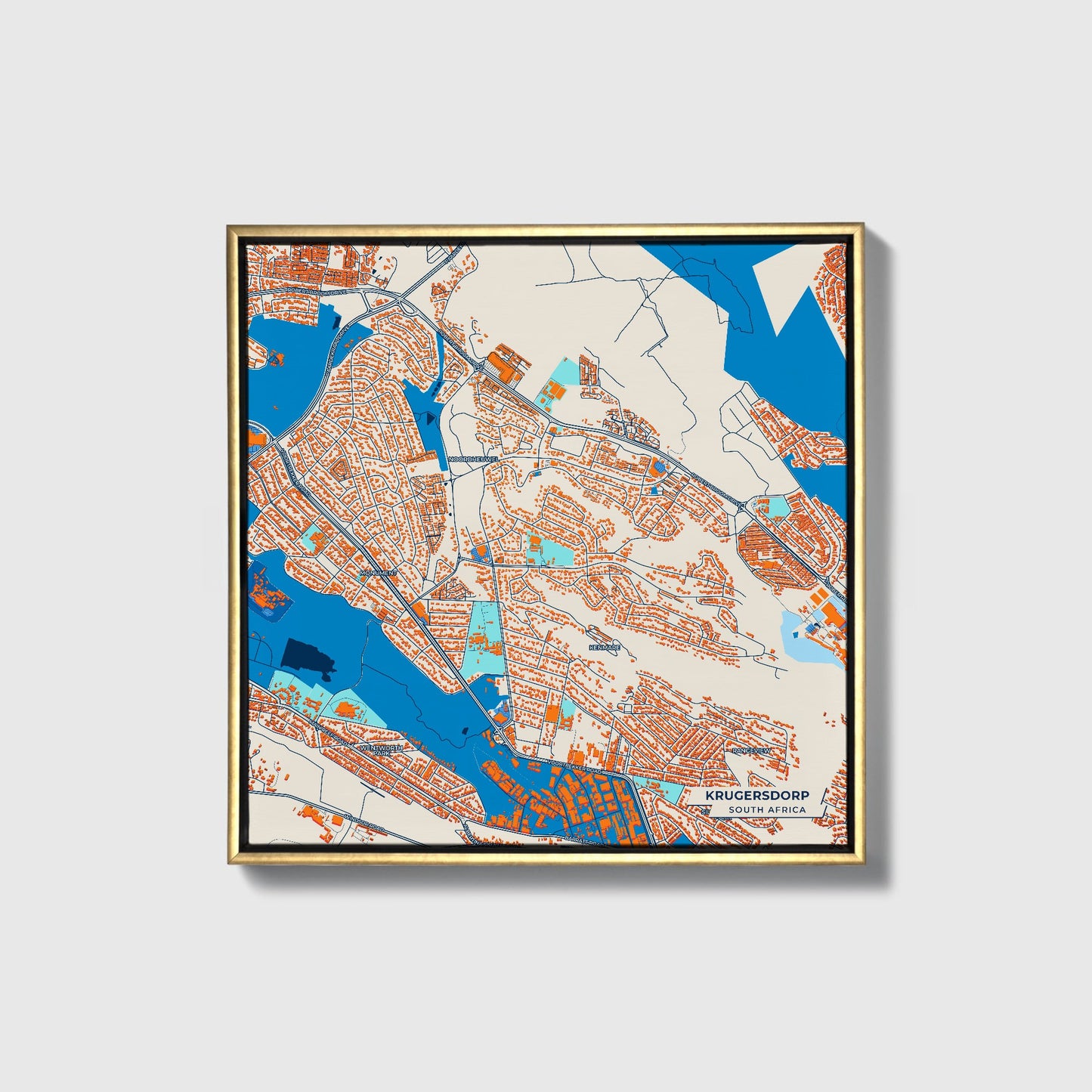Krugersdorp South Africa Colorful City Map Canvas Print • Gold Framed