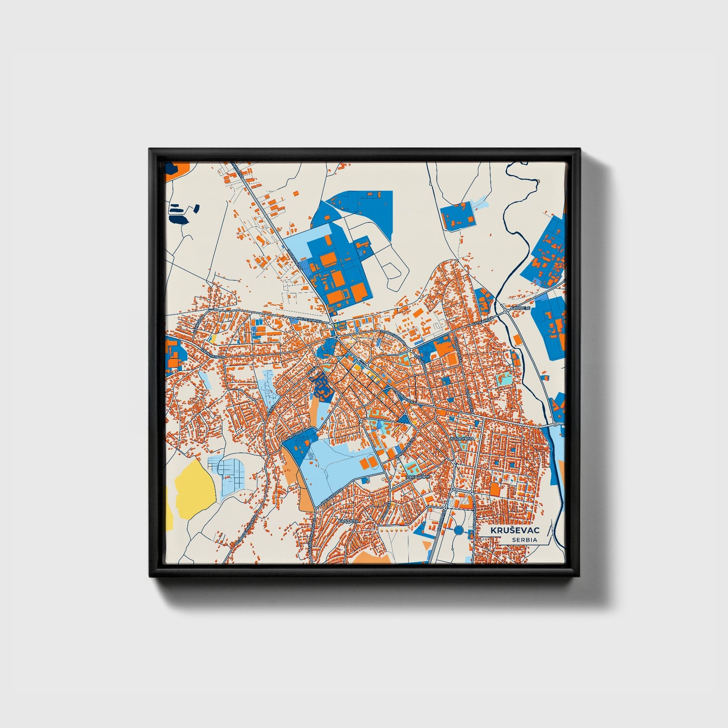Крушевац Serbia Colorful City Map Canvas Print • Black Framed