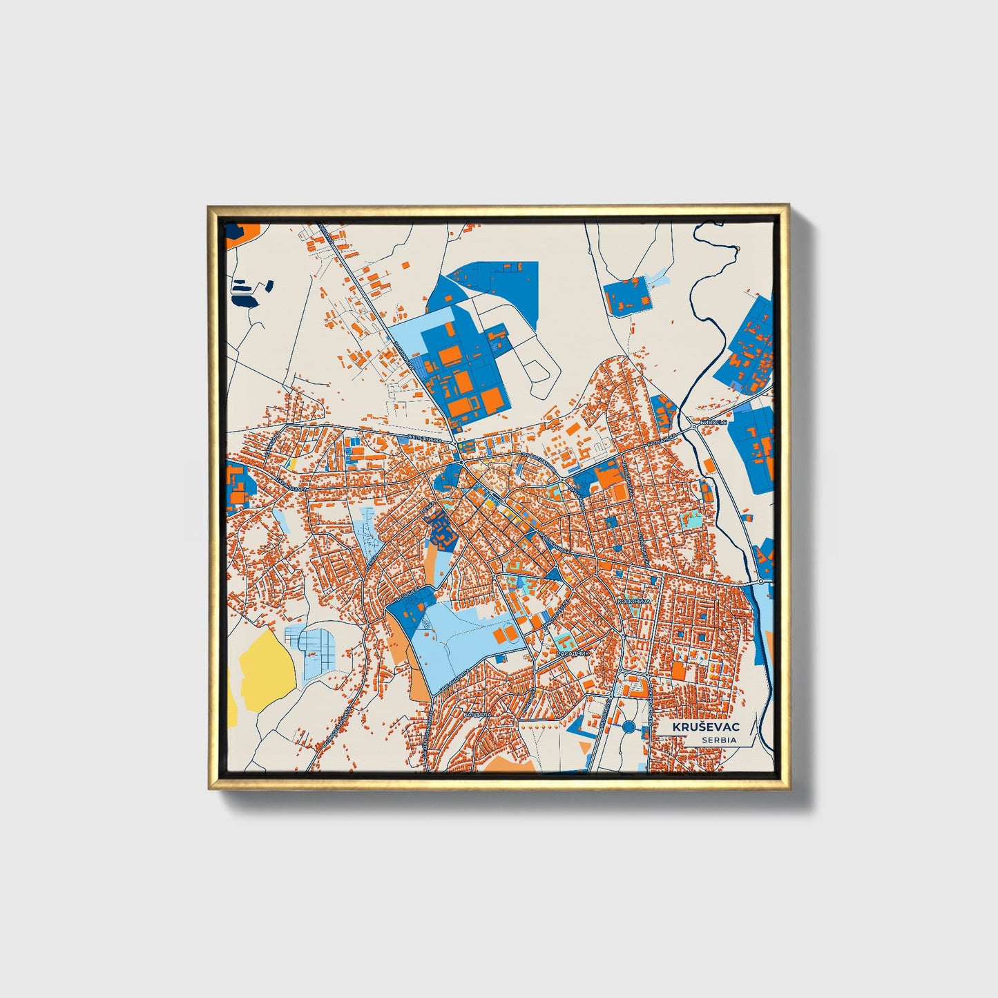 Крушевац Serbia Colorful City Map Canvas Print • Gold Framed