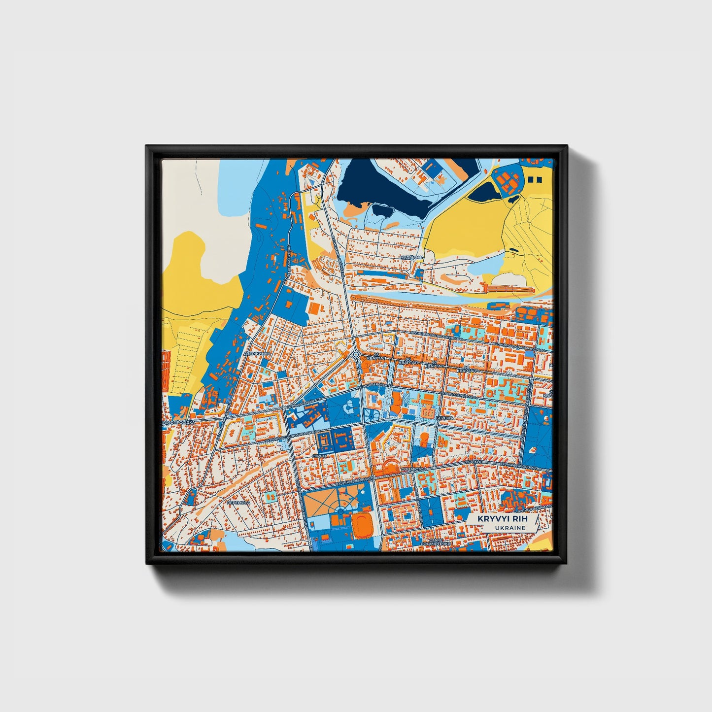 Кривий Ріх Ukraine Colorful City Map Canvas Print • Black Framed