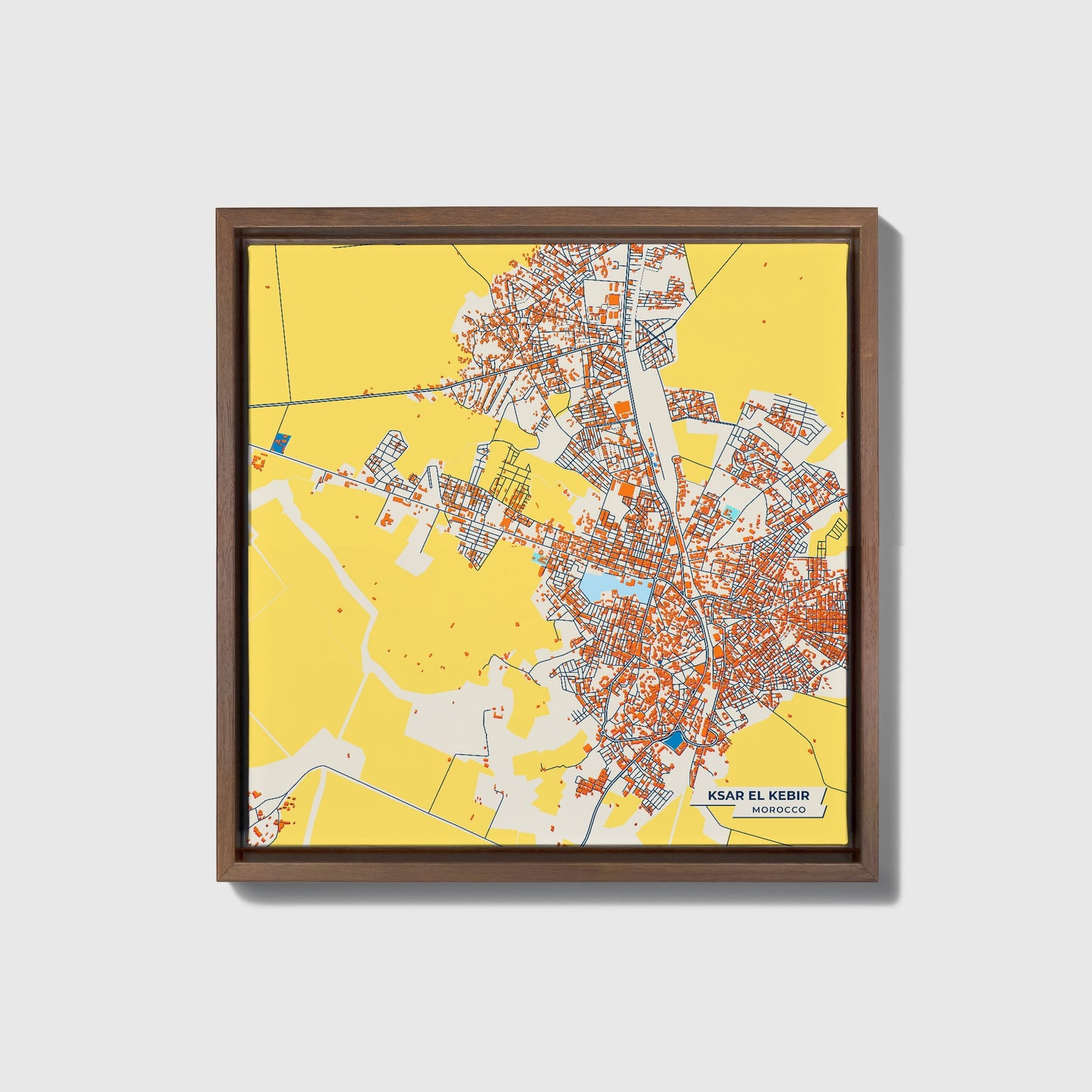 Ksar El Kebir Morocco Colorful City Map Canvas Print • Dark Wooden Framed