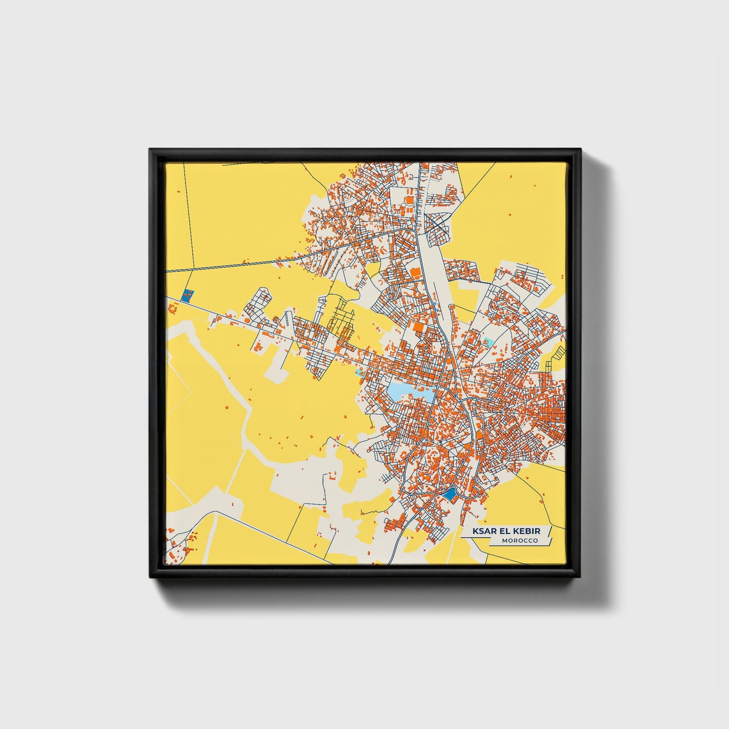 Ksar El Kebir Morocco Colorful City Map Canvas Print • Black Framed