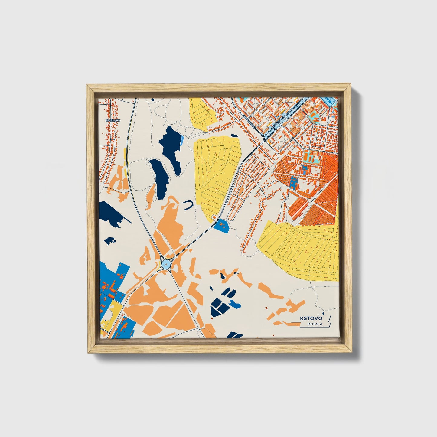 Кстово Russia Colorful City Map Canvas Print • Natural Wooden Framed