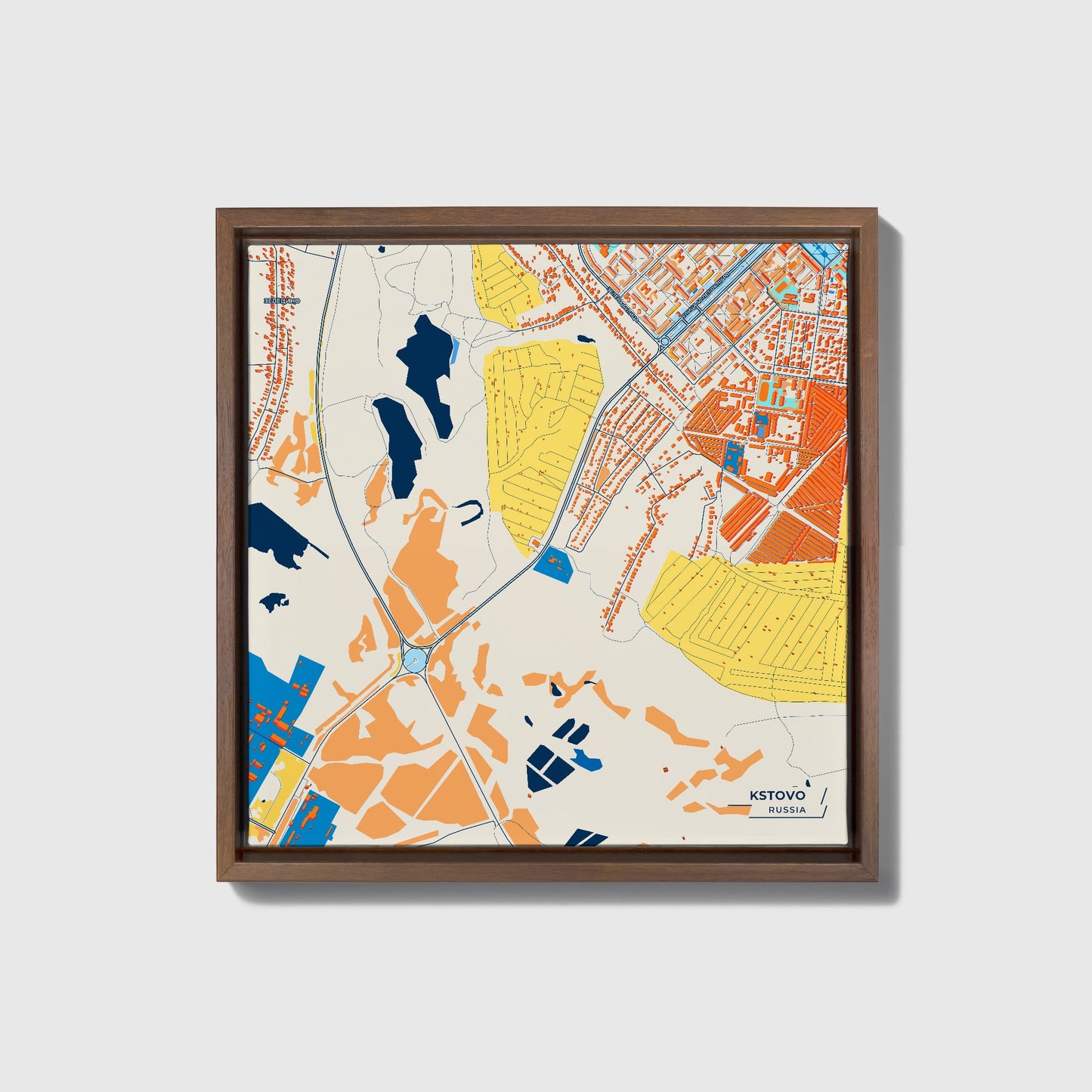Кстово Russia Colorful City Map Canvas Print • Dark Wooden Framed