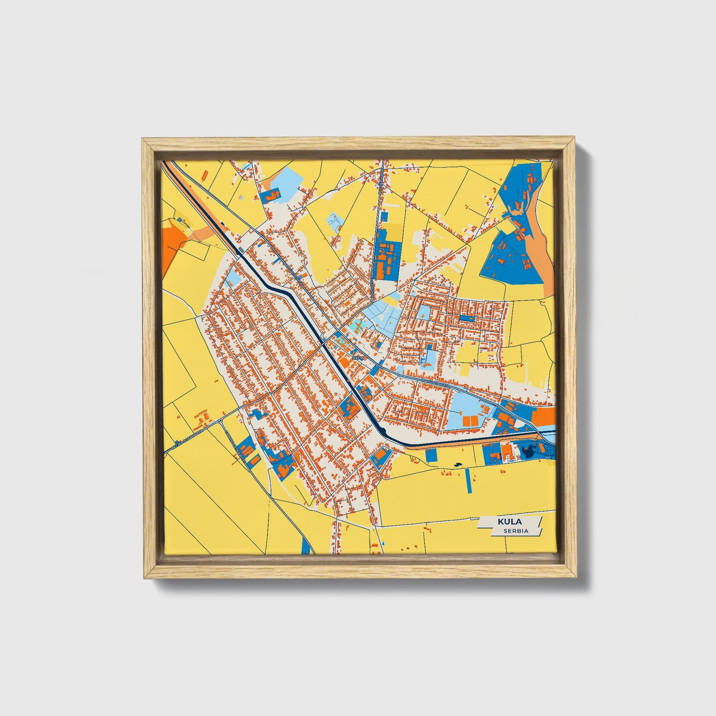 Кула Serbia Colorful City Map Canvas Print • Natural Wooden Framed