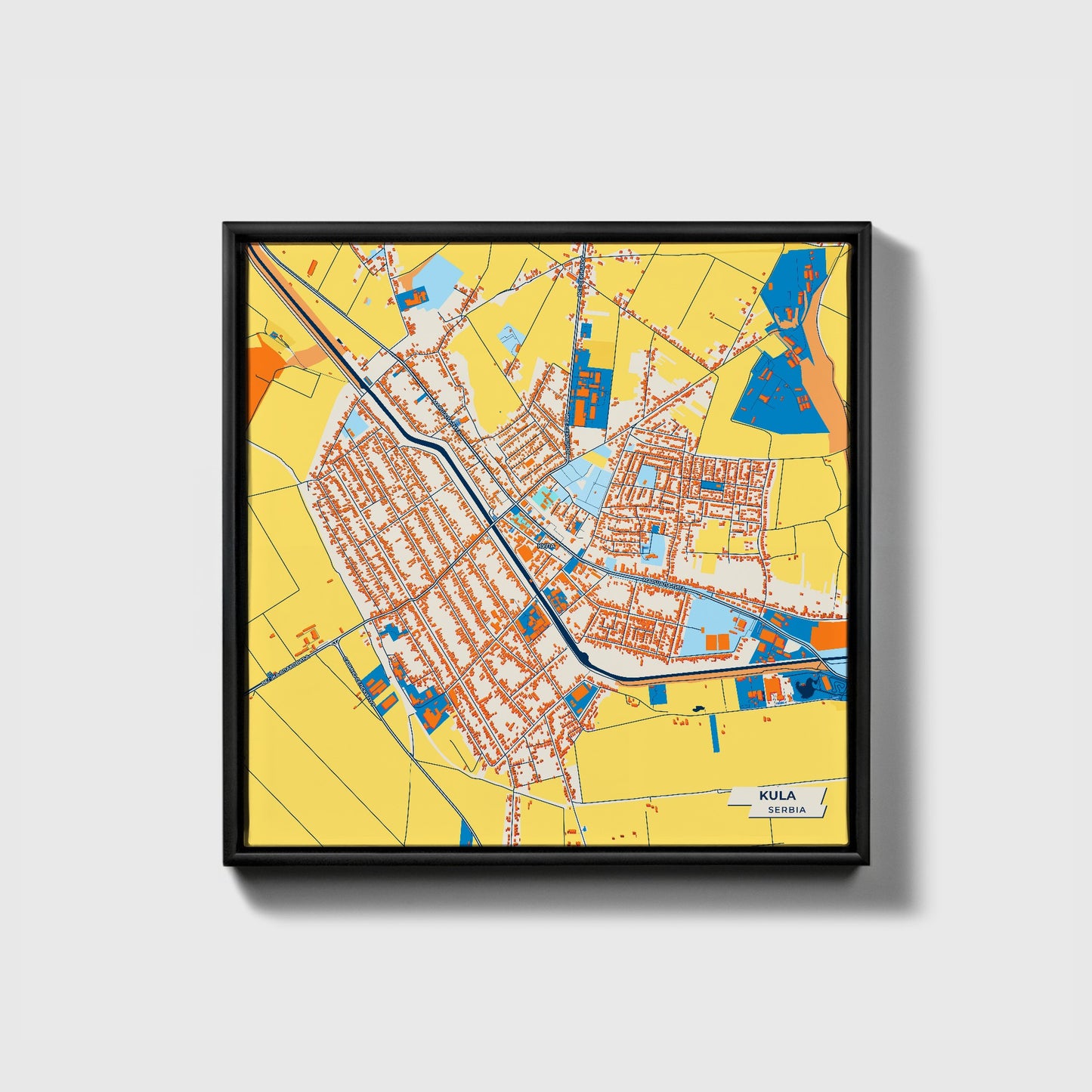 Кула Serbia Colorful City Map Canvas Print • Black Framed