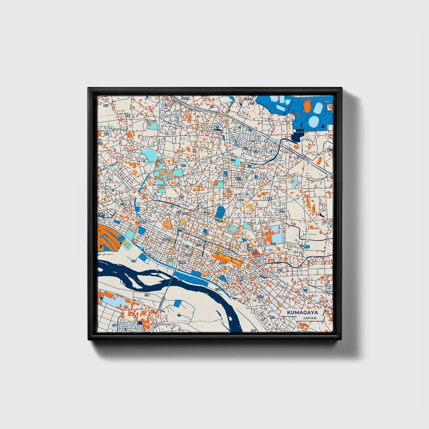 Kumagaya Japan Colorful City Map Canvas Print • Black Framed