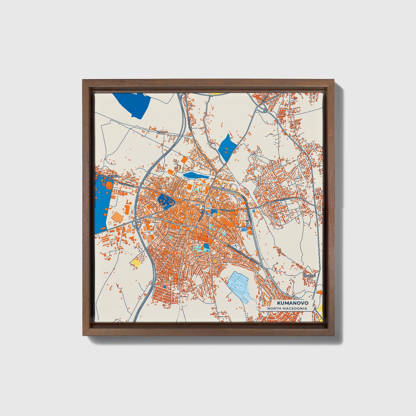 Kumanovo North Macedonia Colorful City Map Canvas Print • Dark Wooden Framed