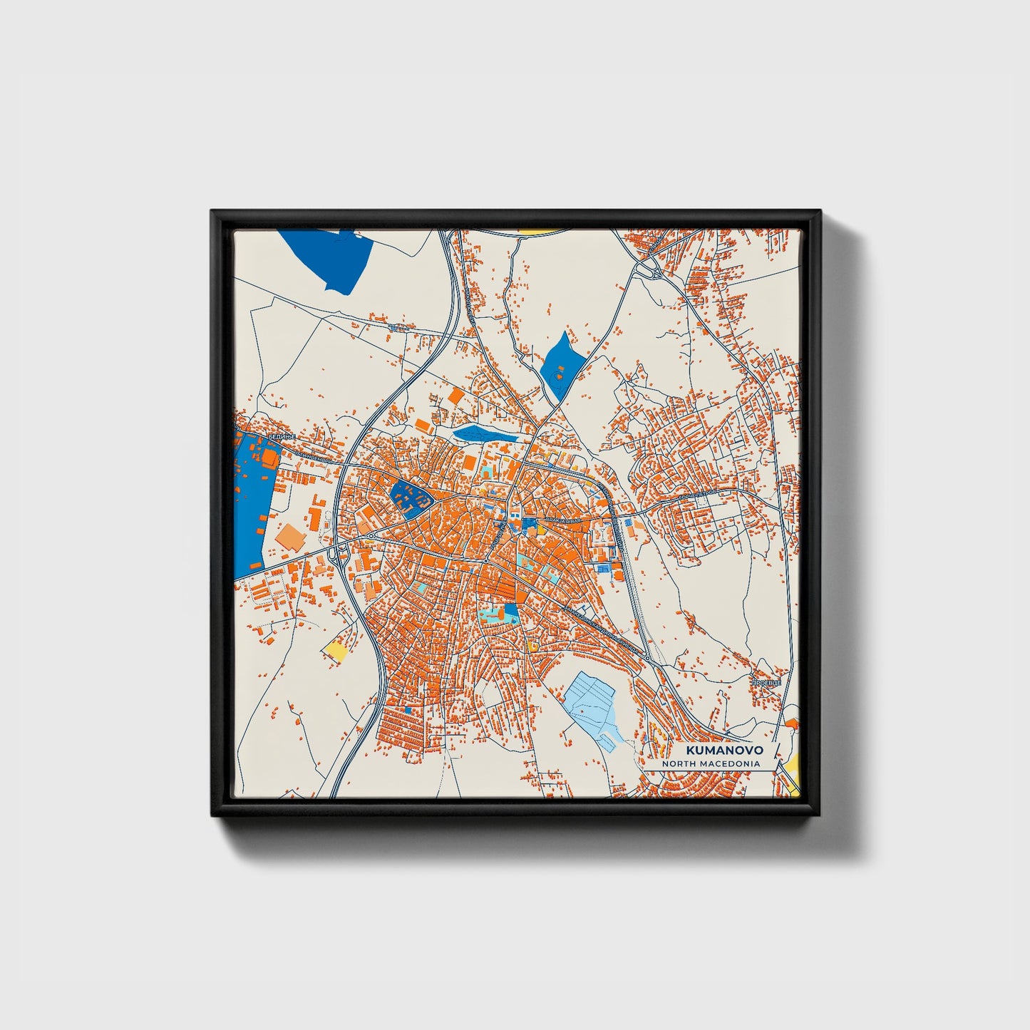 Kumanovo North Macedonia Colorful City Map Canvas Print • Black Framed