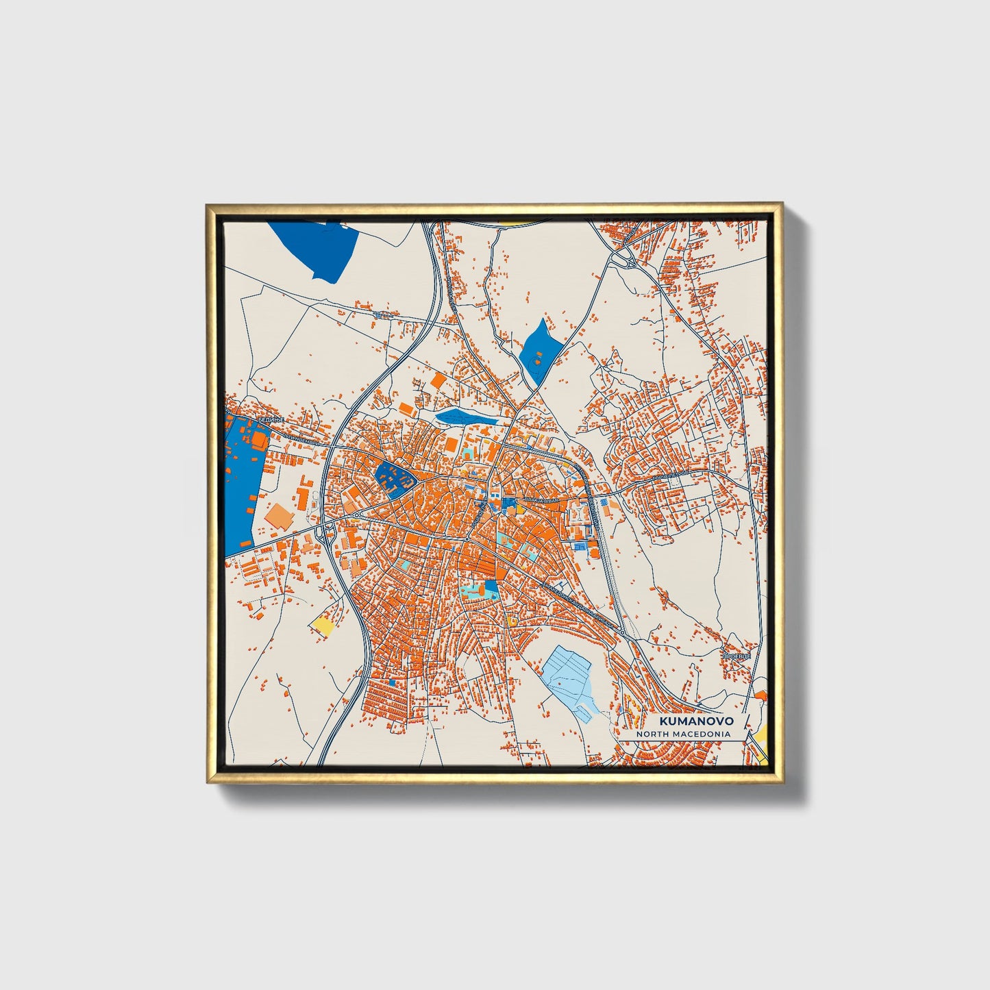 Kumanovo North Macedonia Colorful City Map Canvas Print • Gold Framed