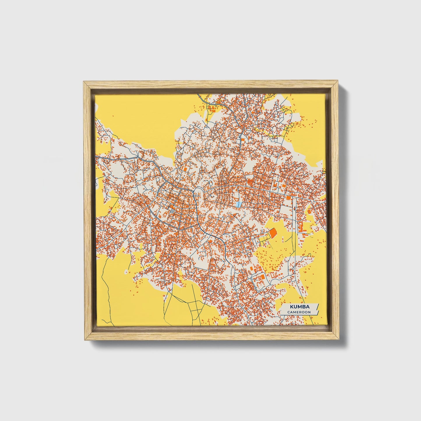 Kumba Cameroon Colorful City Map Canvas Print • Natural Wooden Framed