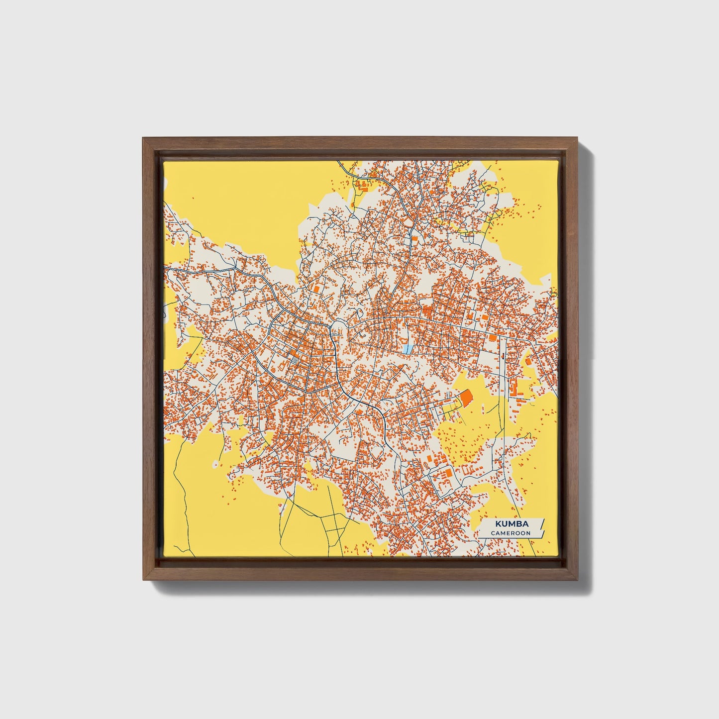 Kumba Cameroon Colorful City Map Canvas Print • Dark Wooden Framed