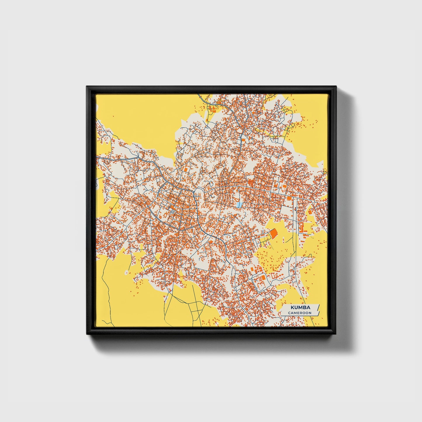 Kumba Cameroon Colorful City Map Canvas Print • Black Framed